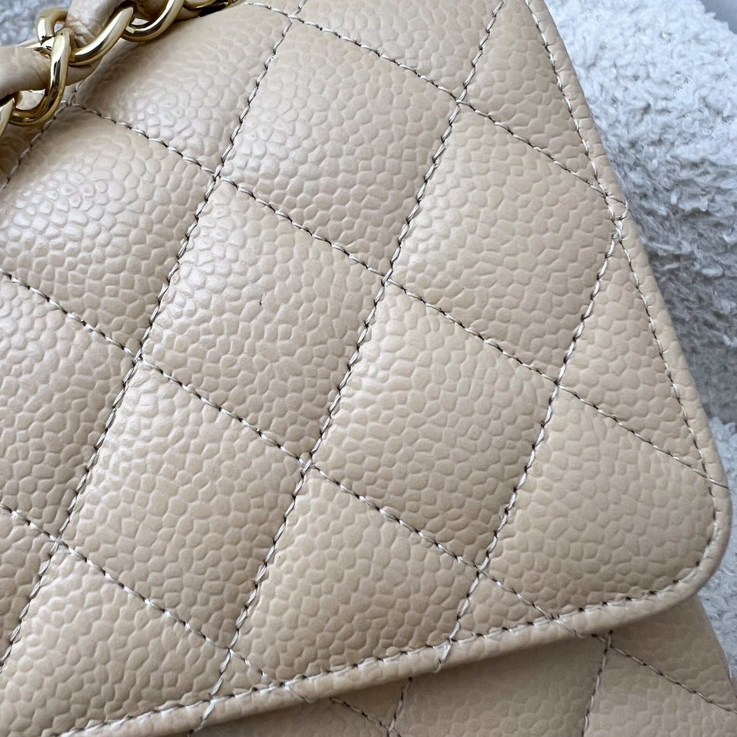 GLM-Medium Classic Flap CF in Beige Caviar and GHW (Model: A01112)