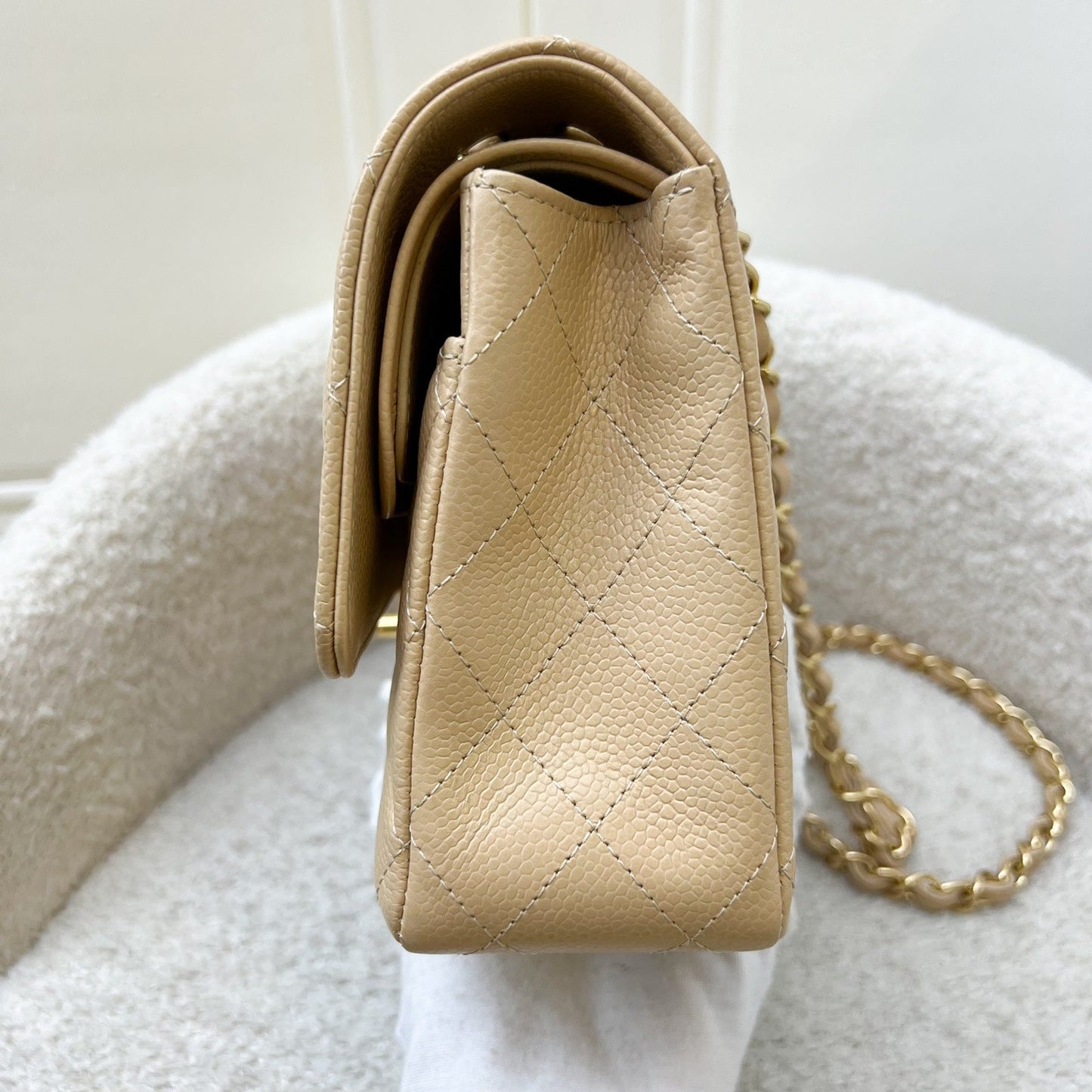 GLM-Medium Classic Flap CF in Beige Caviar and GHW (Model: A01112)