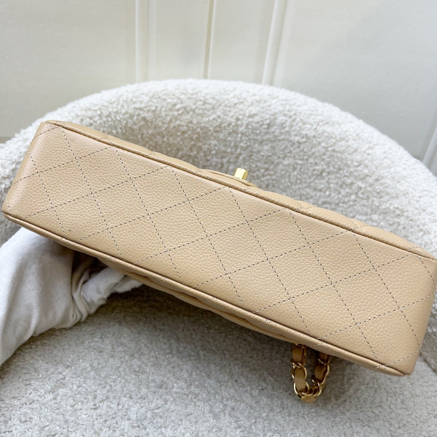 GLM-Medium Classic Flap CF in Beige Caviar and GHW (Model: A01112)