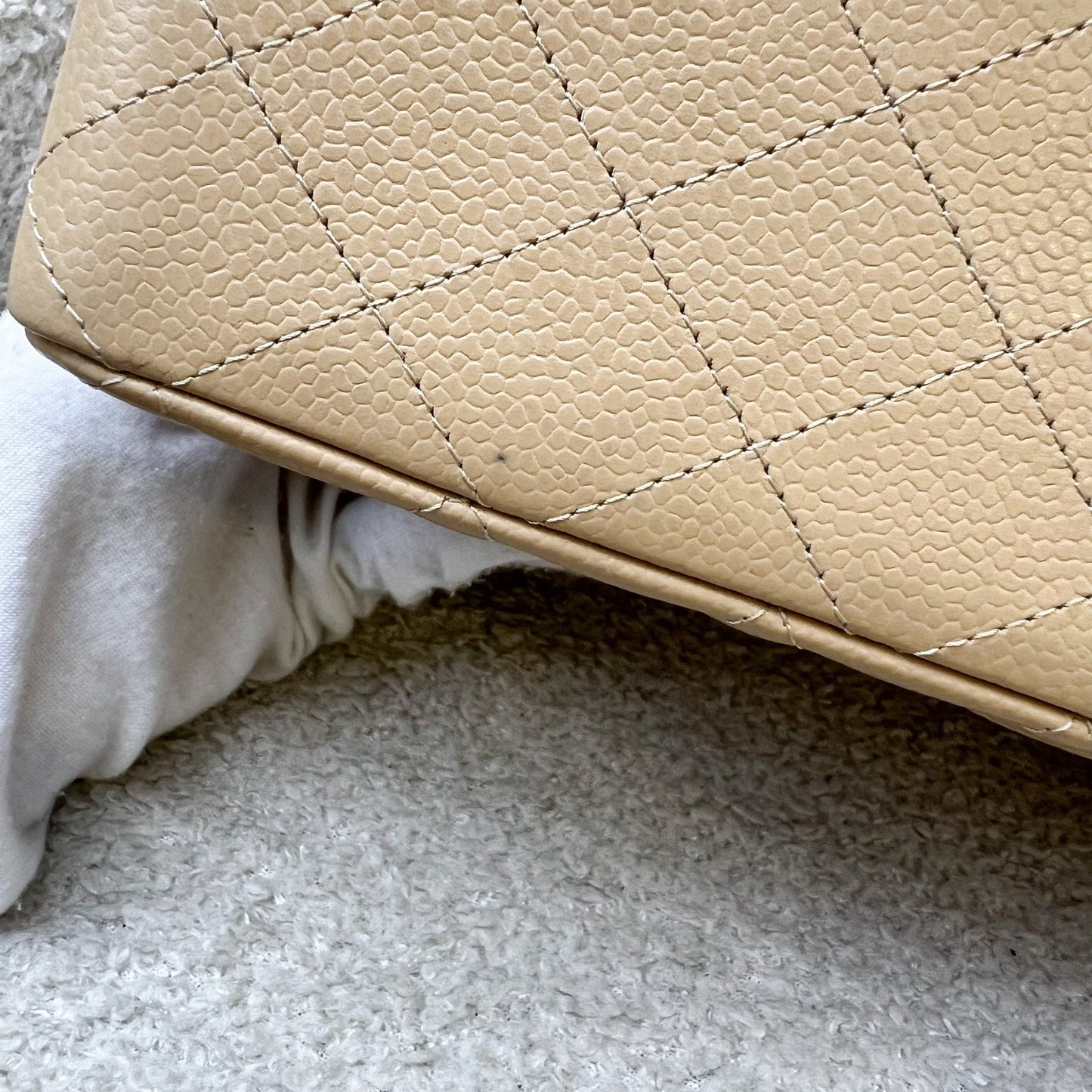 GLM-Medium Classic Flap CF in Beige Caviar and GHW (Model: A01112)