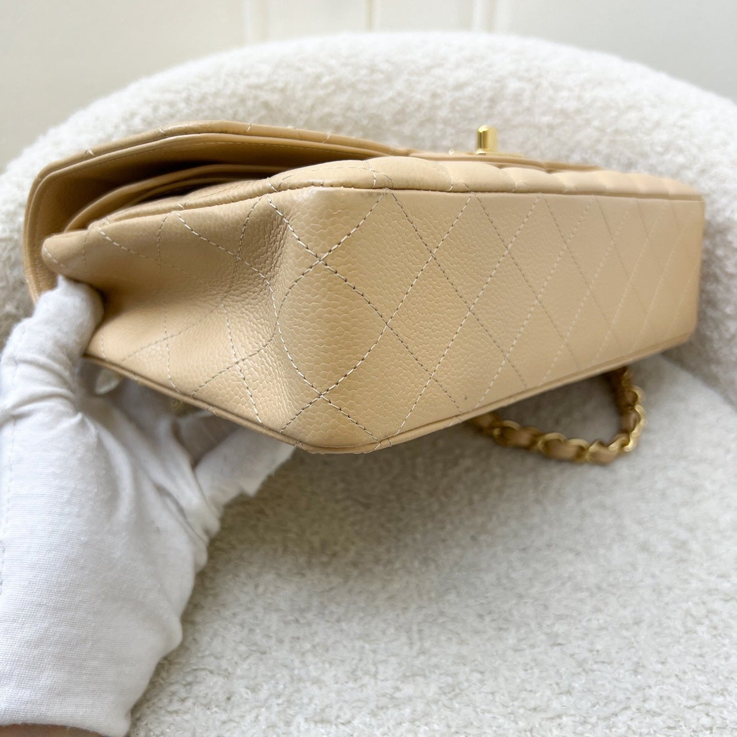 GLM-Medium Classic Flap CF in Beige Caviar and GHW (Model: A01112)