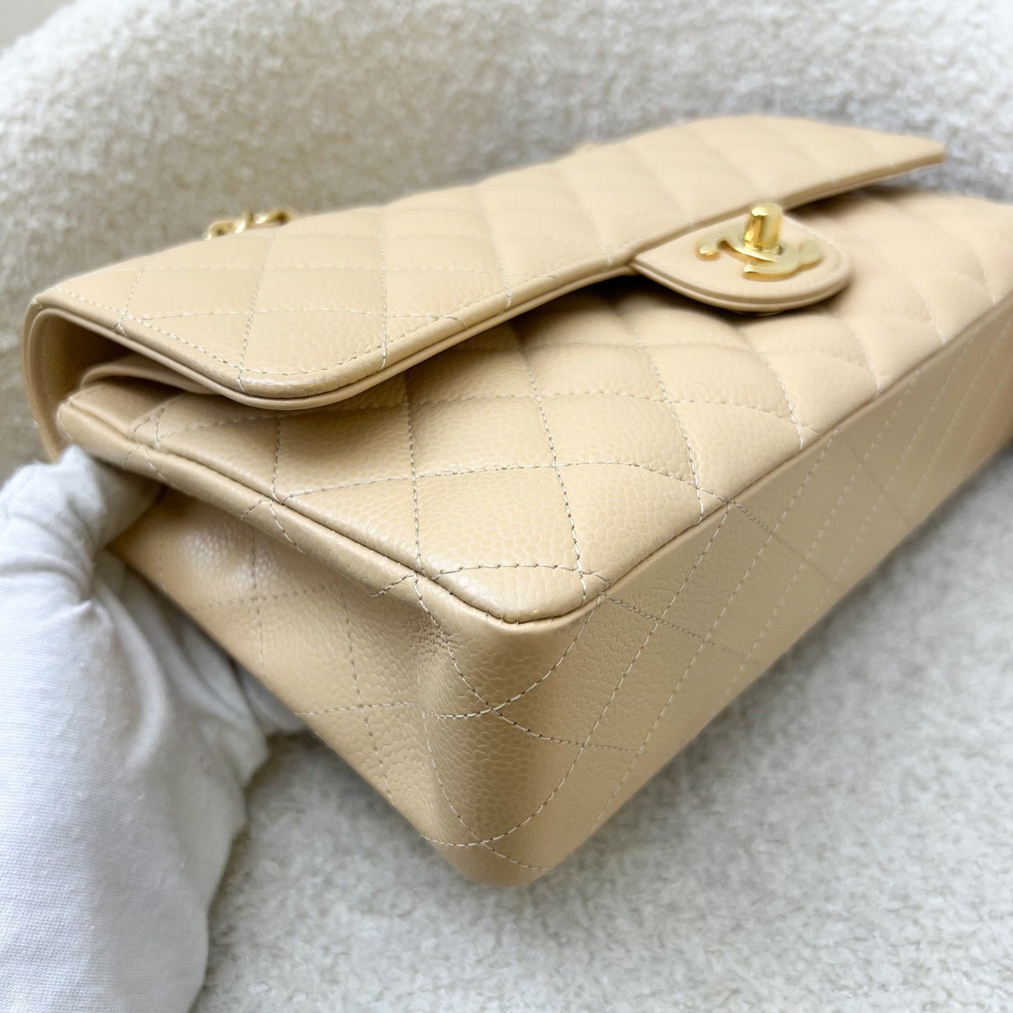 GLM-Medium Classic Flap CF in Beige Caviar and GHW (Model: A01112)