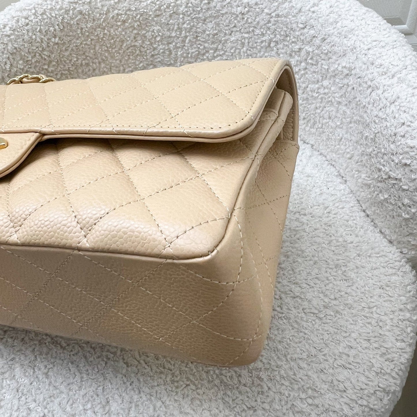 GLM-Medium Classic Flap CF in Beige Caviar and GHW (Model: A01112)