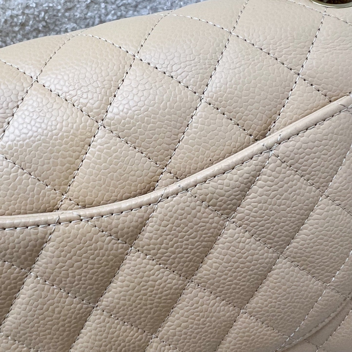 GLM-Medium Classic Flap CF in Beige Caviar and GHW (Model: A01112)