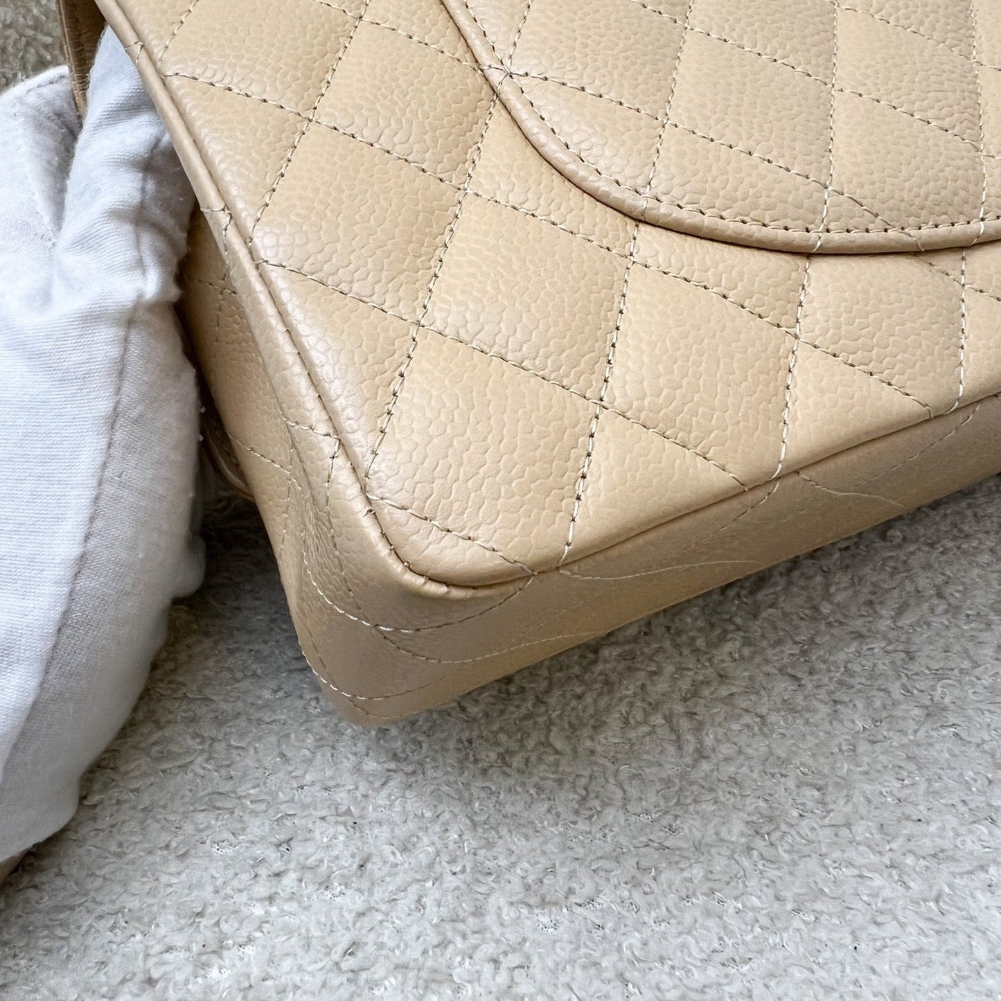 GLM-Medium Classic Flap CF in Beige Caviar and GHW (Model: A01112)