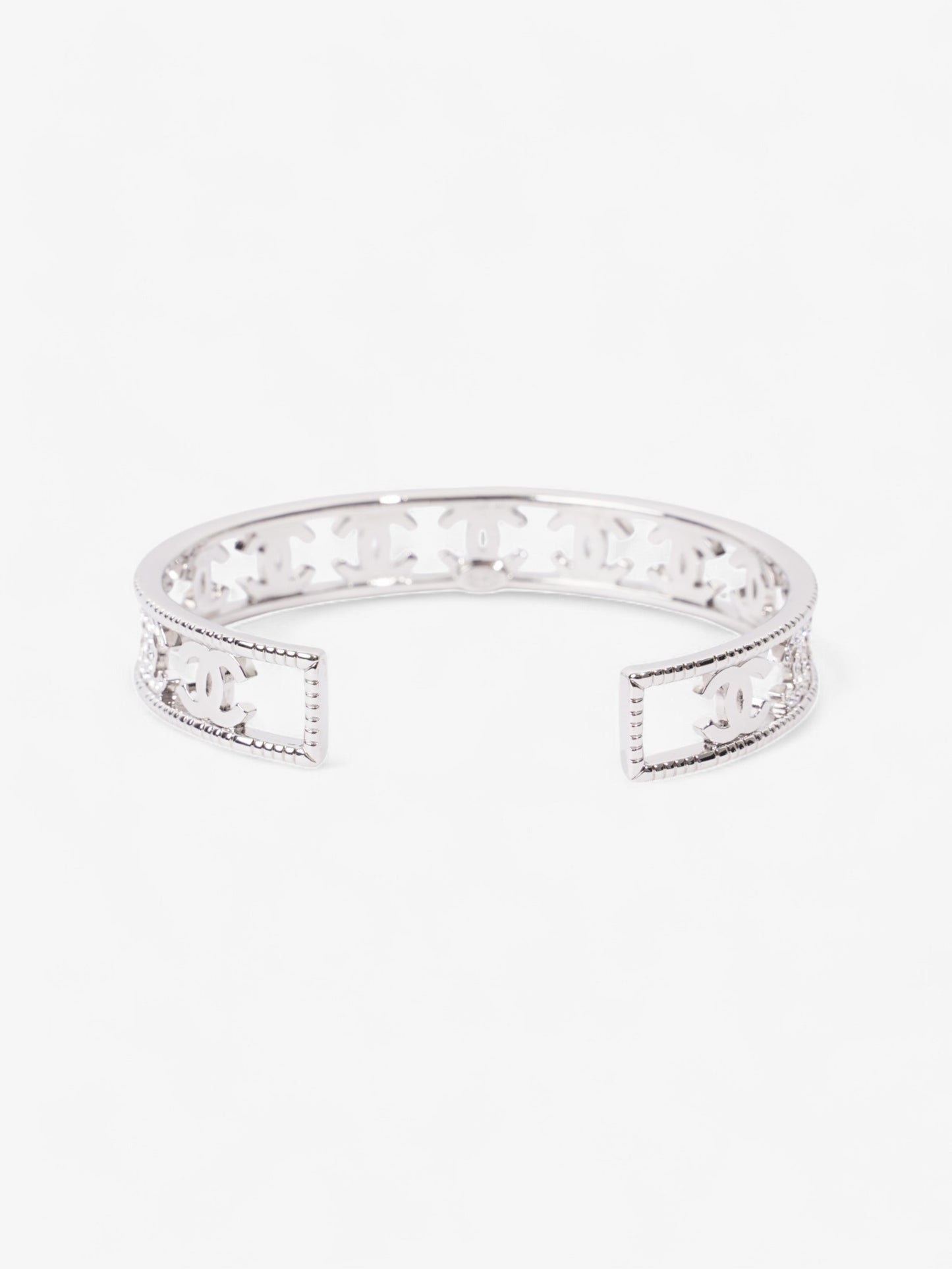 Chanel Iconic CC Crystal Bangle Silver / White Base Metal Medium