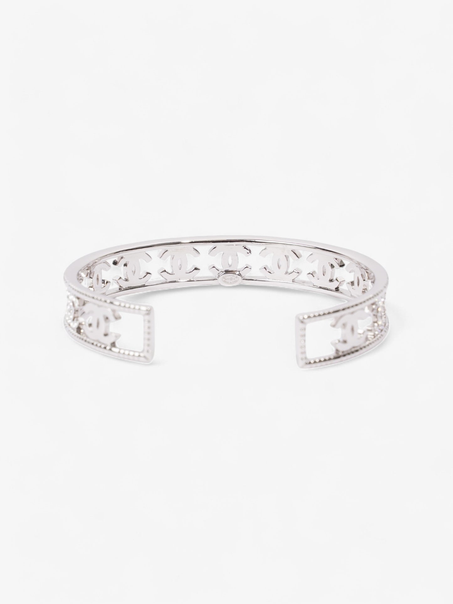 Chanel Iconic CC Crystal Bangle Silver / White Base Metal Medium