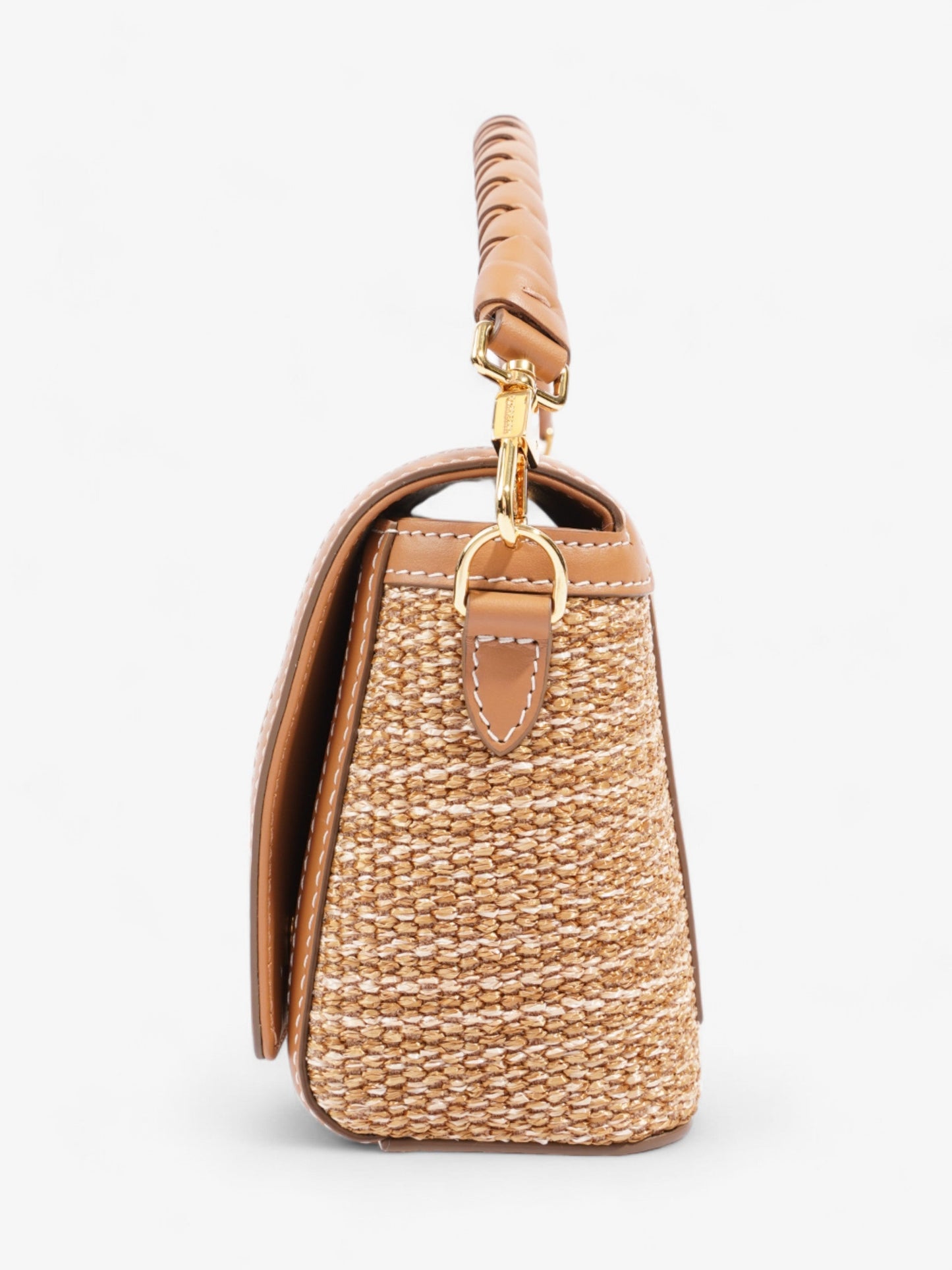 Burberry Top Handle Note Bag Natural Polyester Small