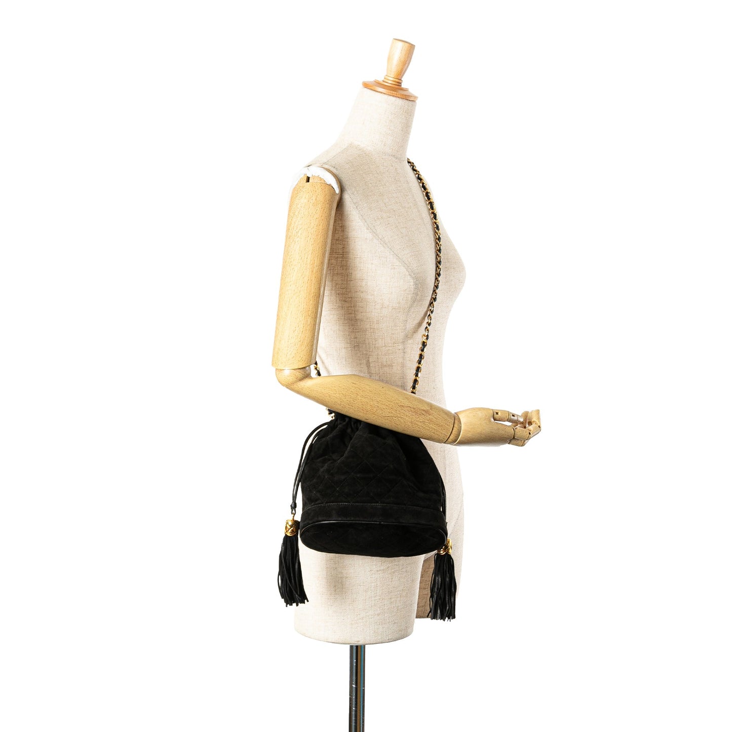 Chanel Suede Drawstring Tassel Bucket Bag