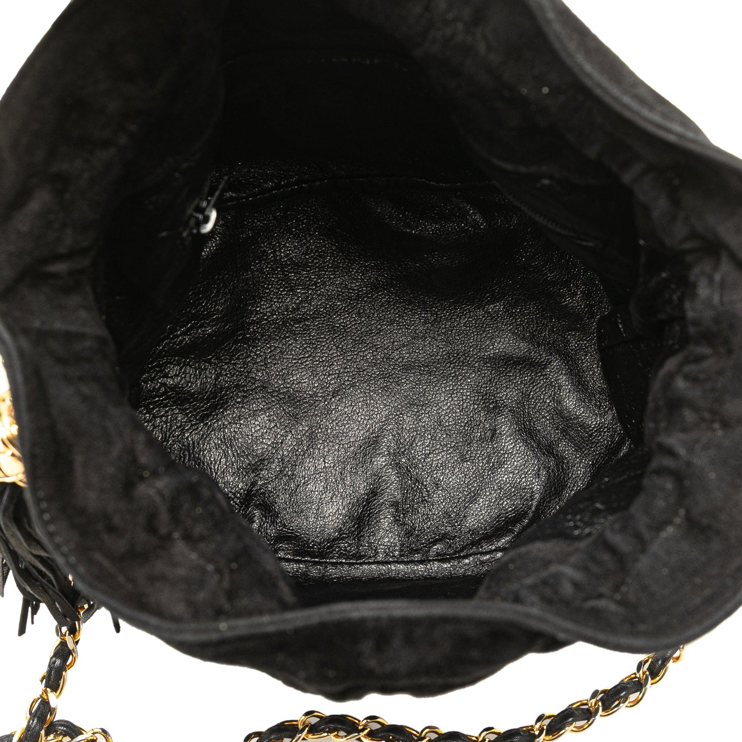 Chanel Suede Drawstring Tassel Bucket Bag