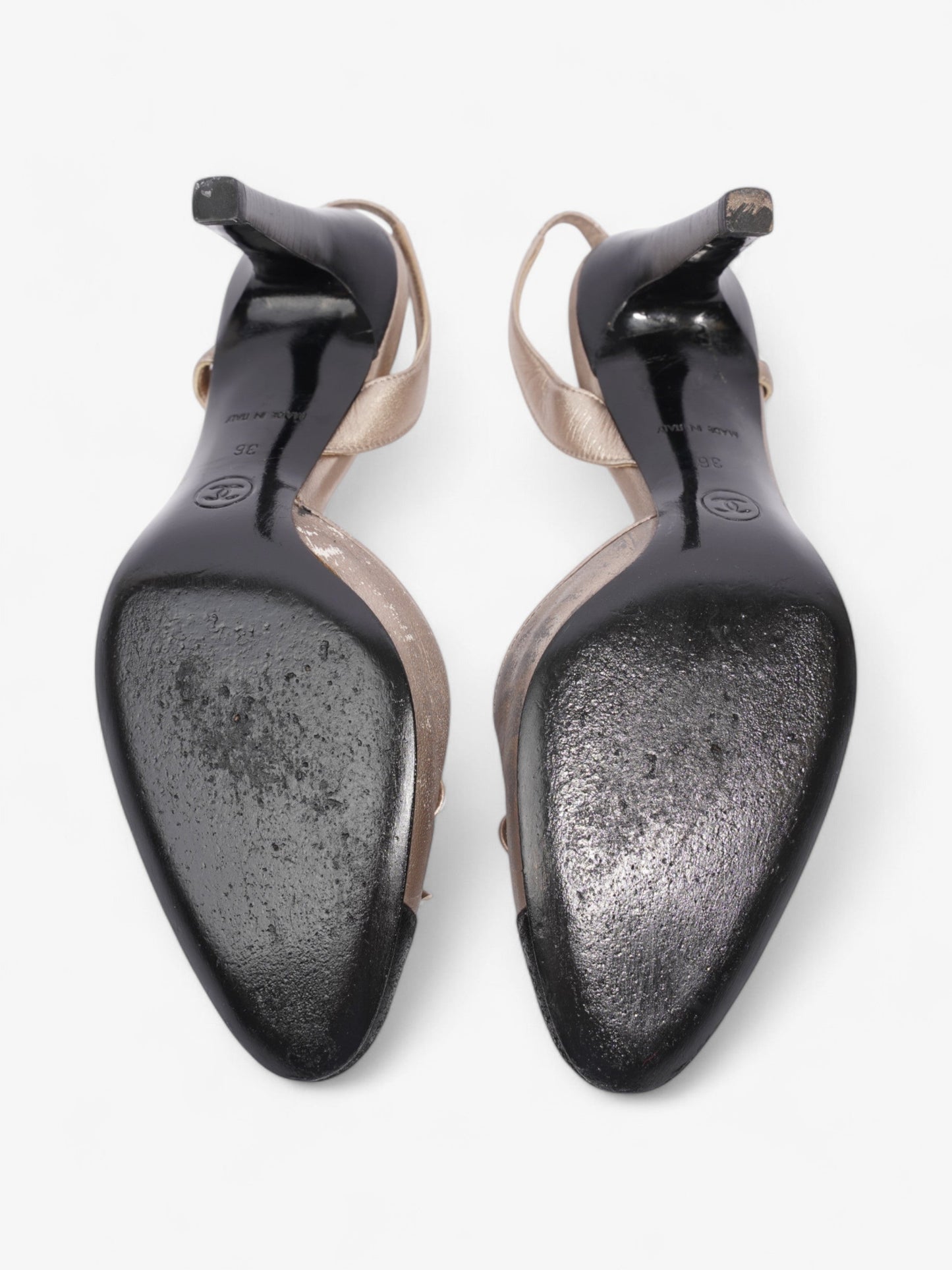 Chanel CC Slingback Pumps 80mm Champagne / Black Lambskin Leather EU 36 UK 3