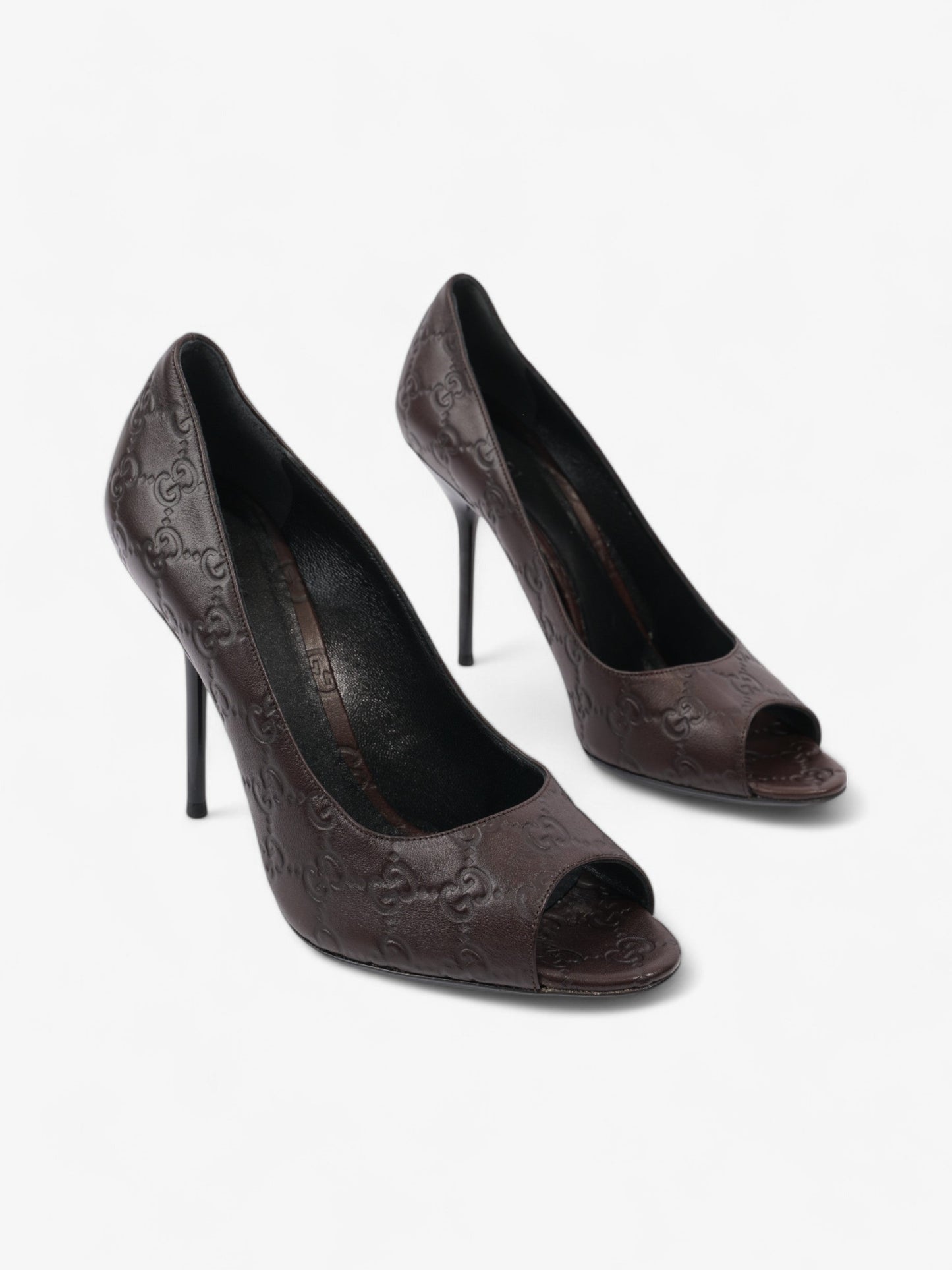 Gucci GG Embossed Heels 110 Brown Embossed Leather EU 41 UK 8