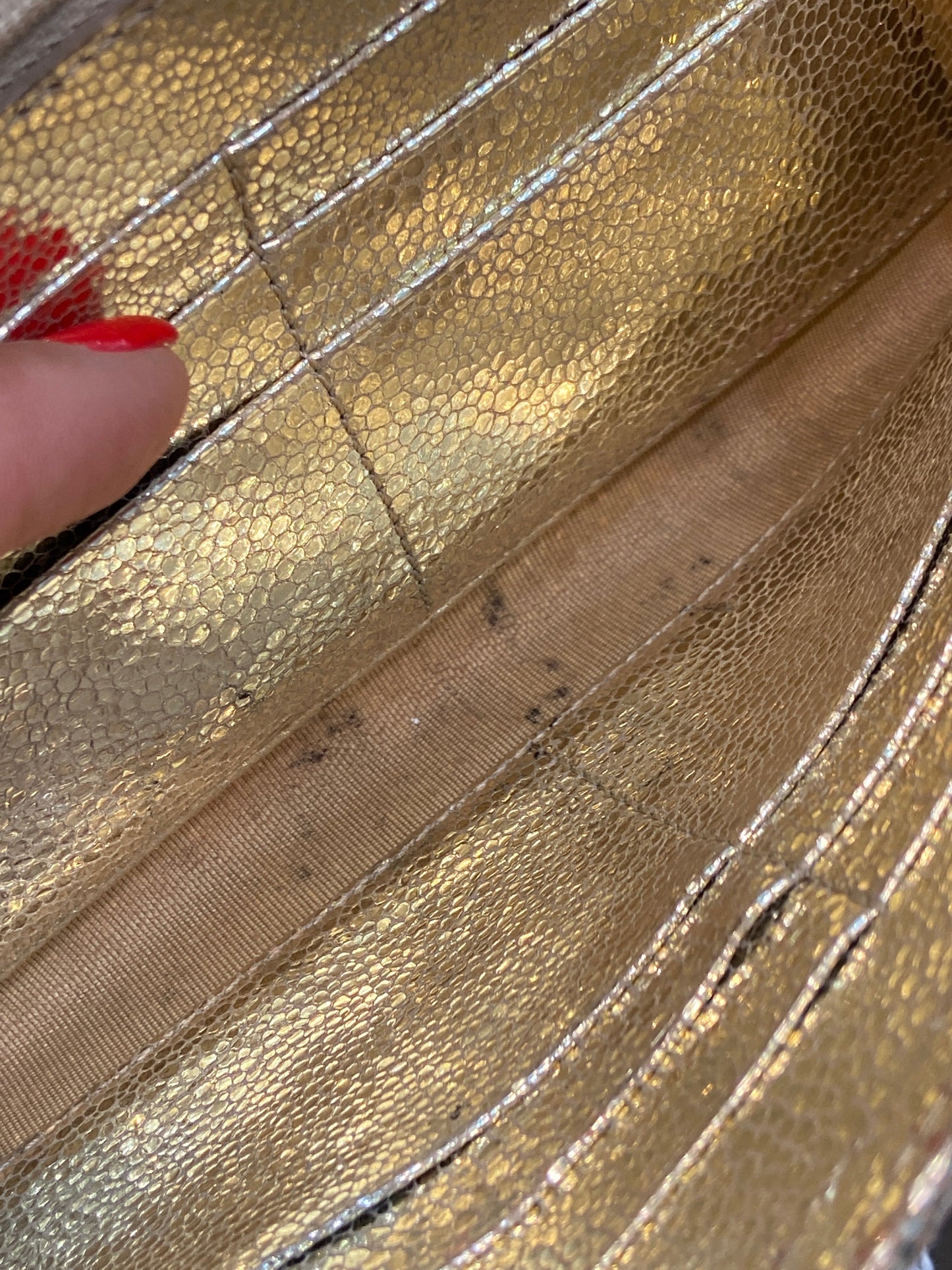 JIMMY CHOO GOLD GLITTER LEATHER REESE CLUTCH BAG