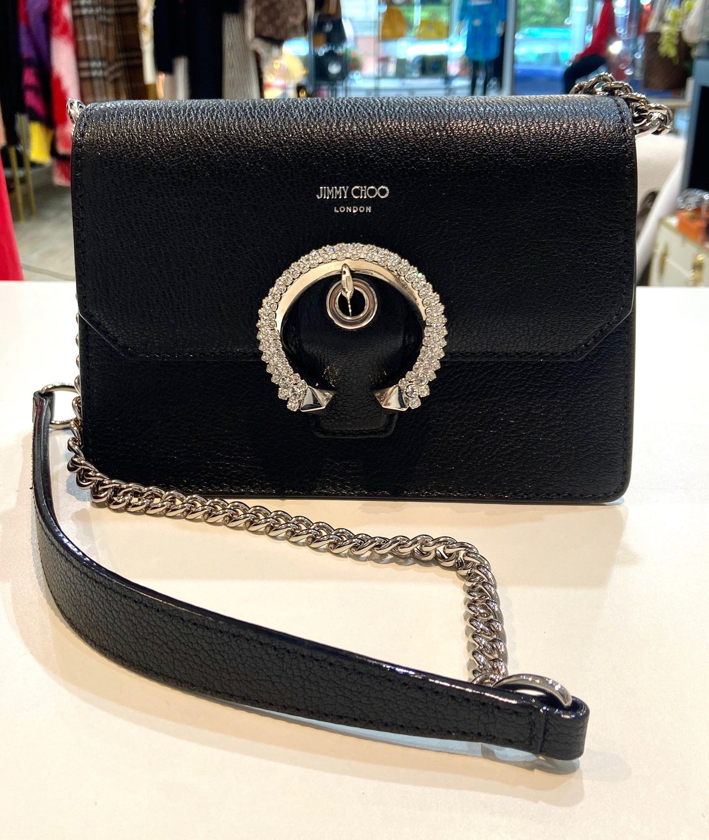 JIMMY CHOO MADELINE GOAT LEATHER SWAROVSKI CRYSTAL CROSSBODY