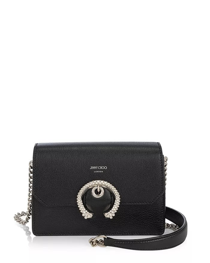 JIMMY CHOO MADELINE GOAT LEATHER SWAROVSKI CRYSTAL CROSSBODY
