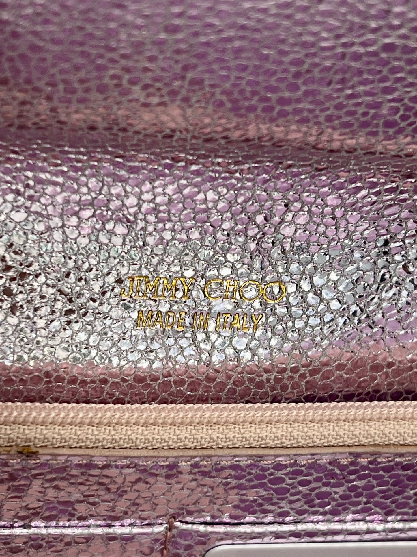 JIMMY CHOO METALLIC PINK LEATHER GLITTER UBAI CLUTCH BAG