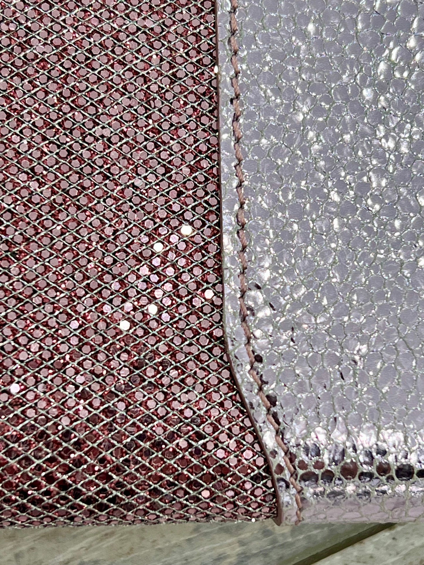 JIMMY CHOO METALLIC PINK LEATHER GLITTER UBAI CLUTCH BAG