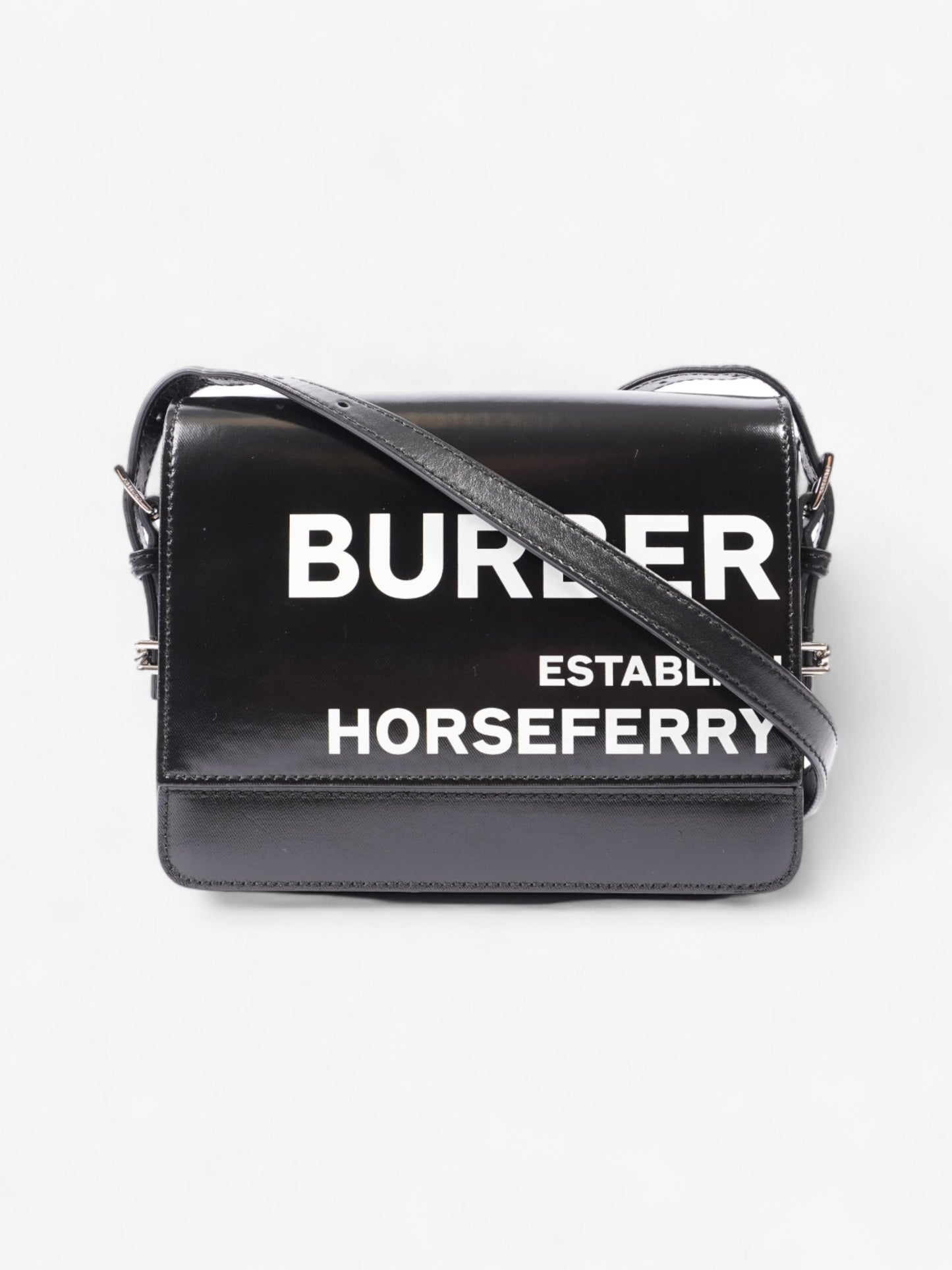 Burberry Horseferry Print Shoulder Bag Black / White Patent Leather
