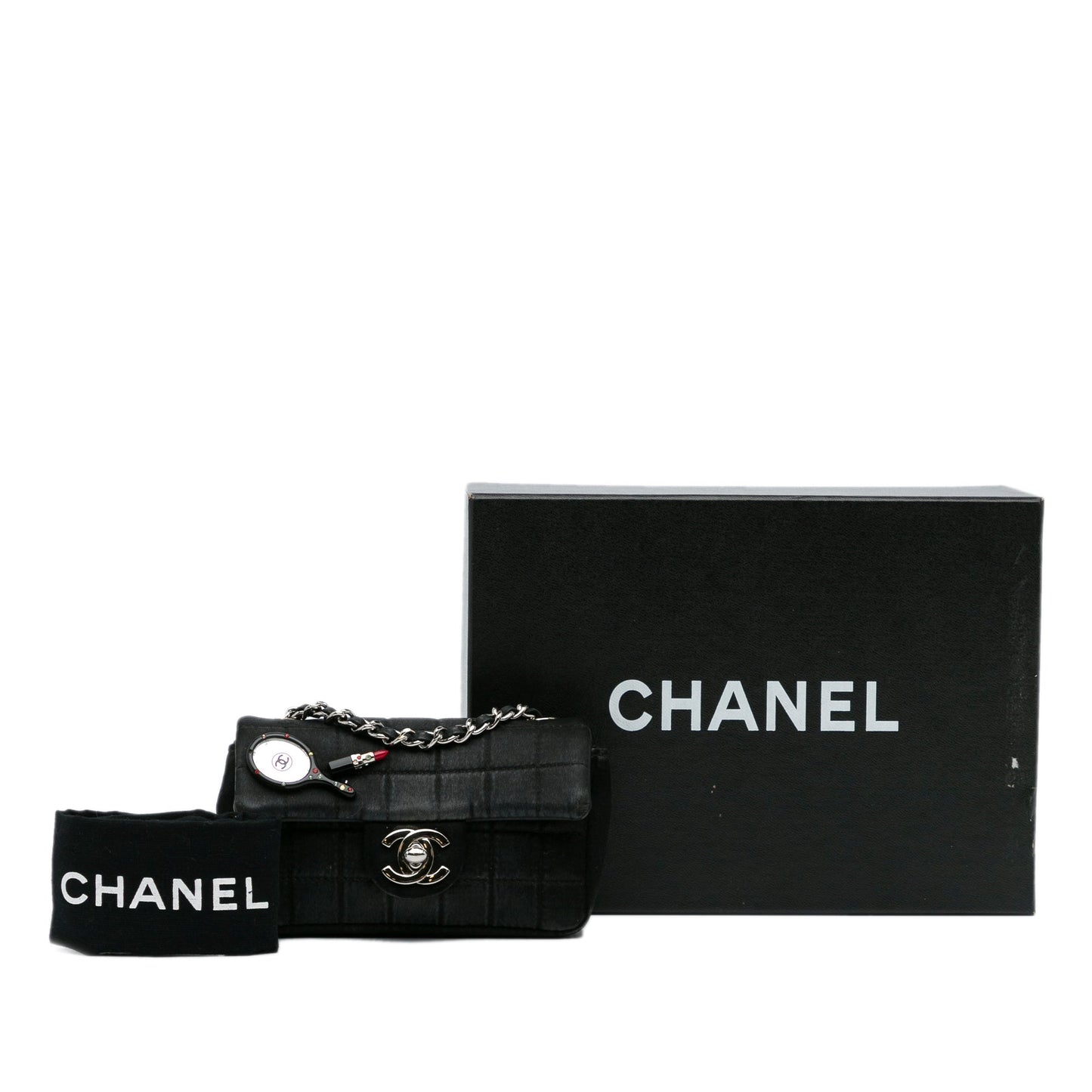 Chanel Extra Mini Satin Choco Bar Charms Flap Bag