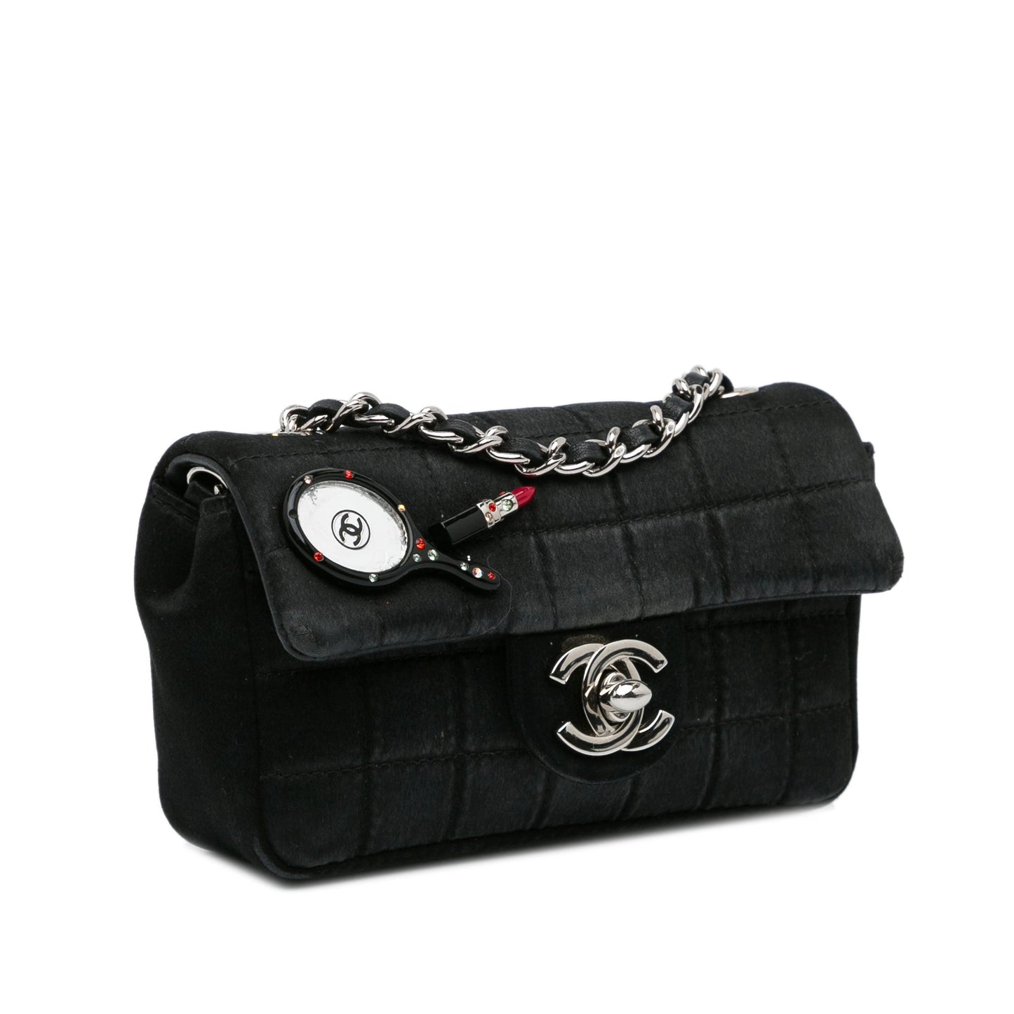 Chanel Extra Mini Satin Choco Bar Charms Flap Bag