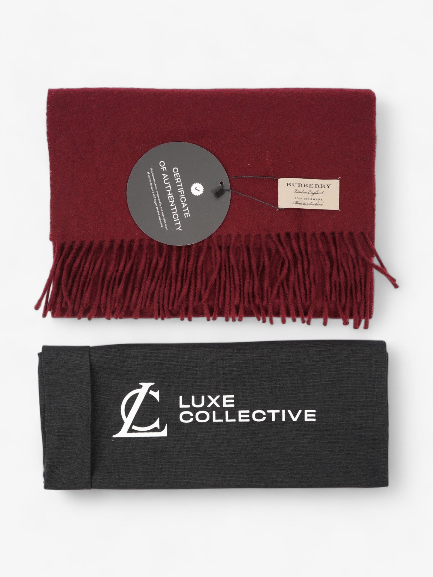 Burberry Fringed Scarf Maroon Cashmere
