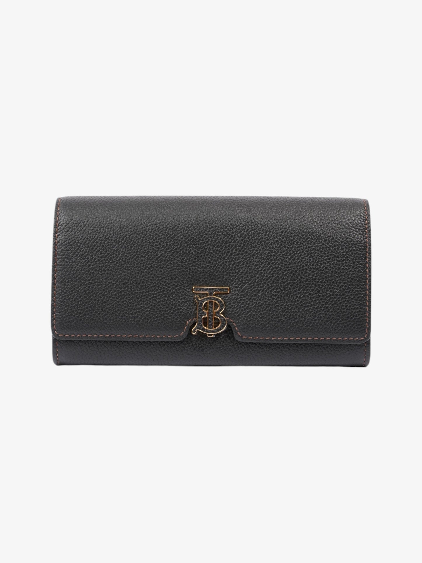 Burberry TB Continental Wallet Black Grained Leather Large