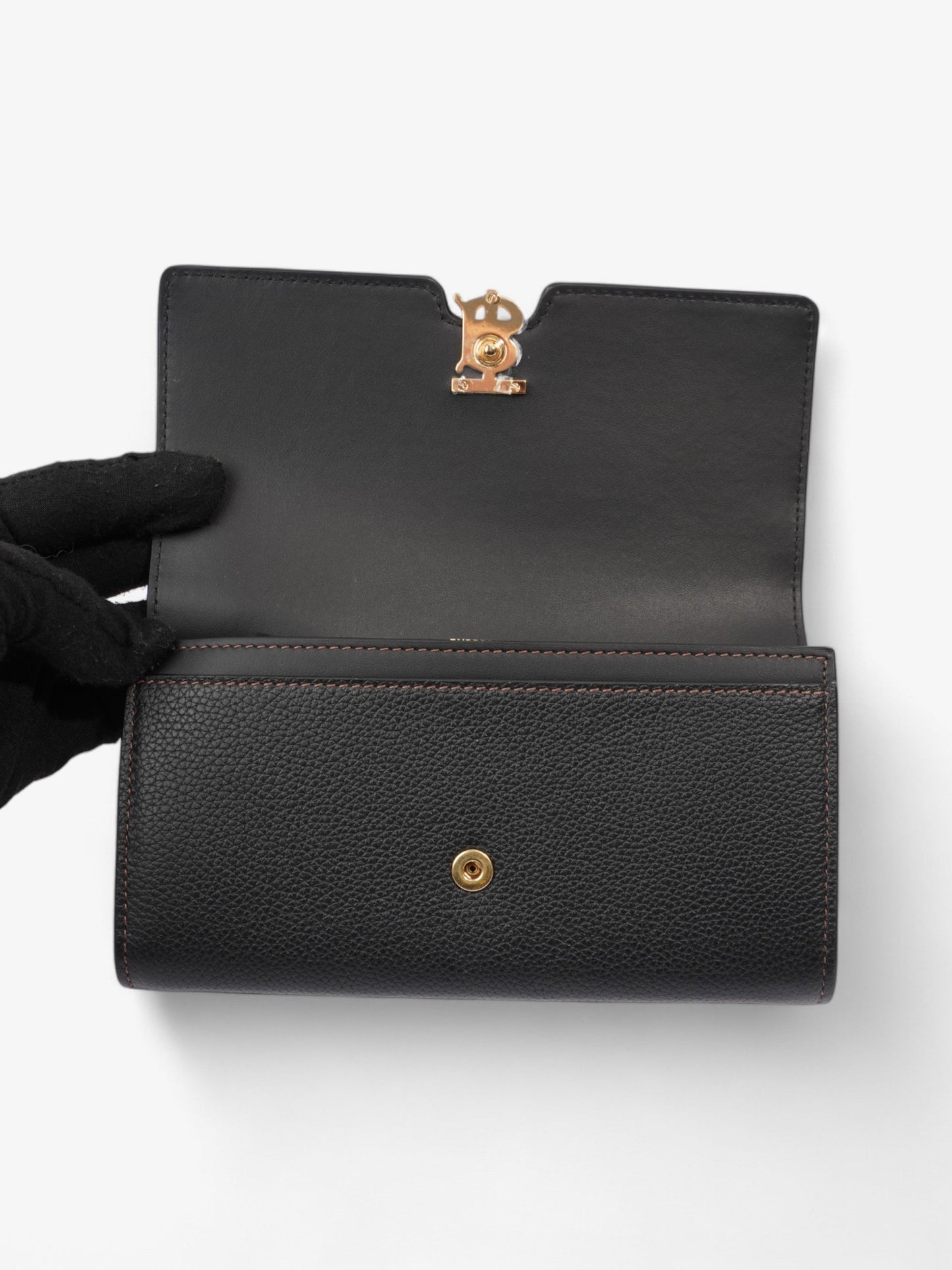 Burberry TB Continental Wallet Black Grained Leather Large