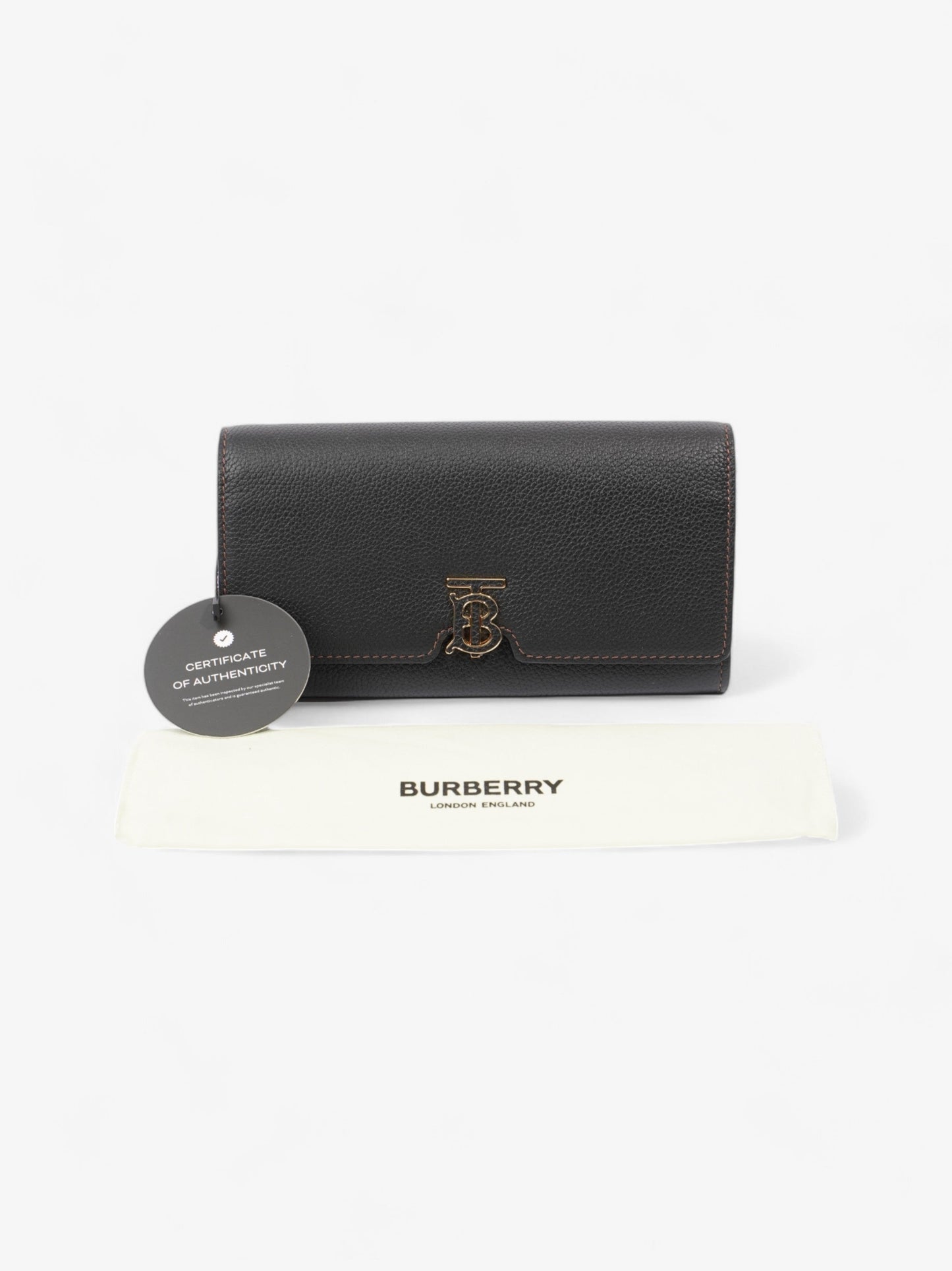 Burberry TB Continental Wallet Black Grained Leather Large