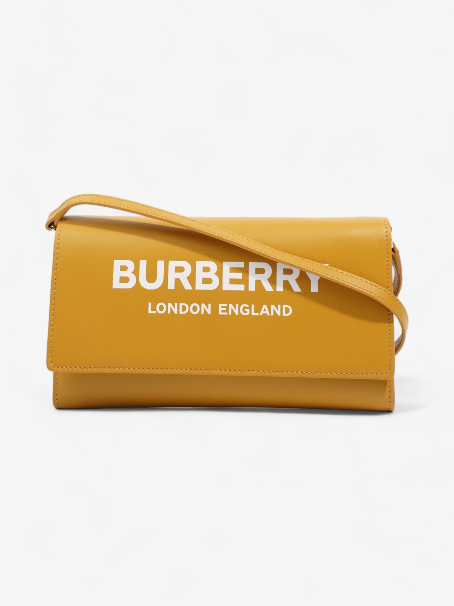 Burberry Logo Chain Wallet Mustard Leather