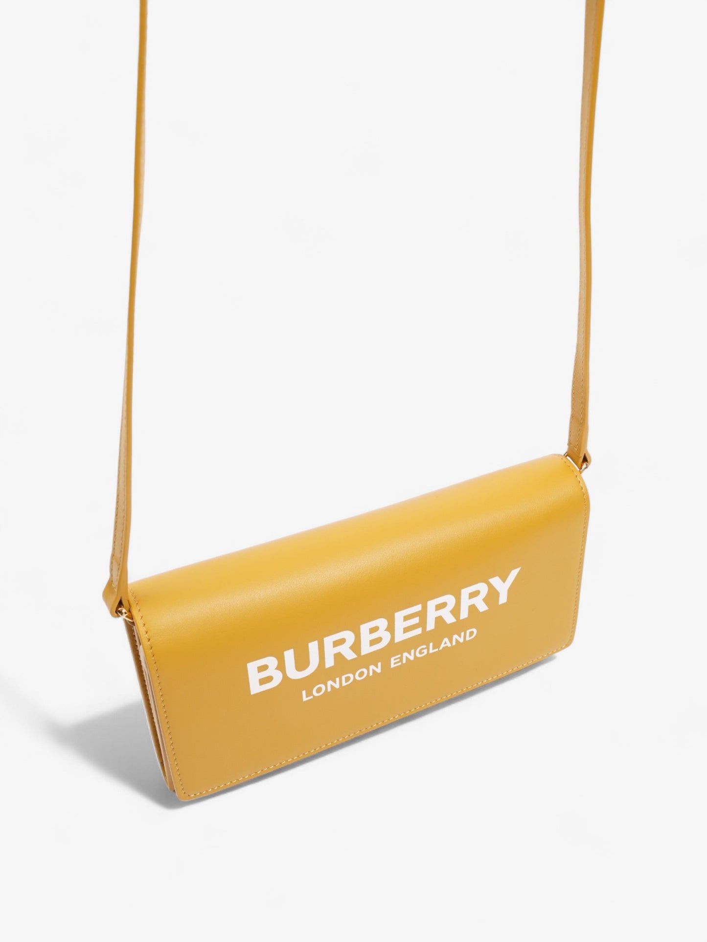 Burberry Logo Chain Wallet Mustard Leather