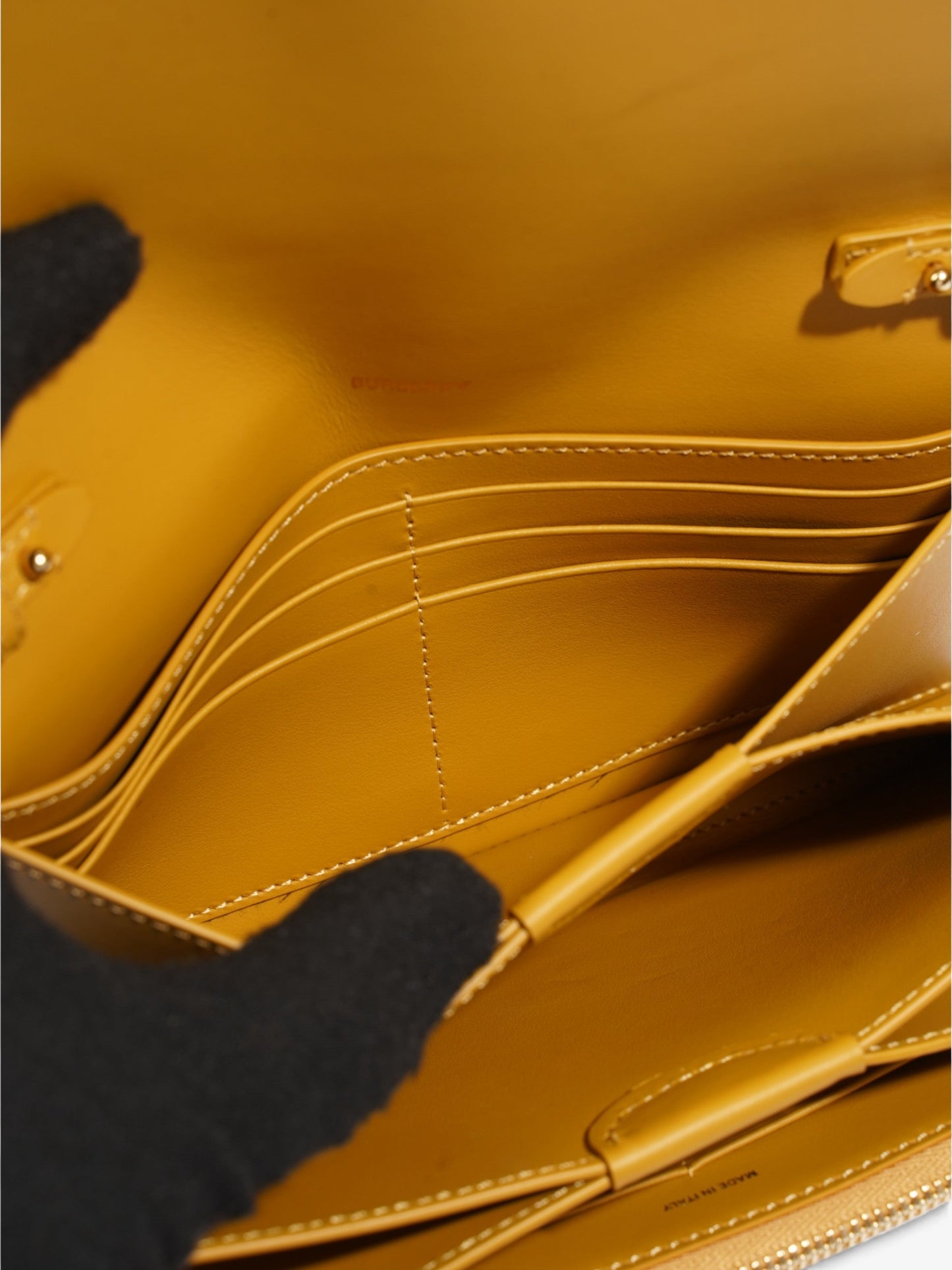 Burberry Logo Chain Wallet Mustard Leather
