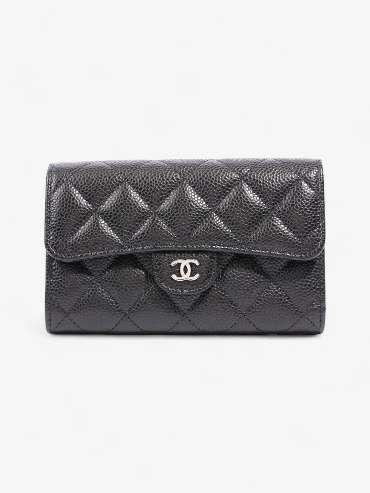 Chanel Classic Flap Wallet Black / Silver Caviar Leather Medium