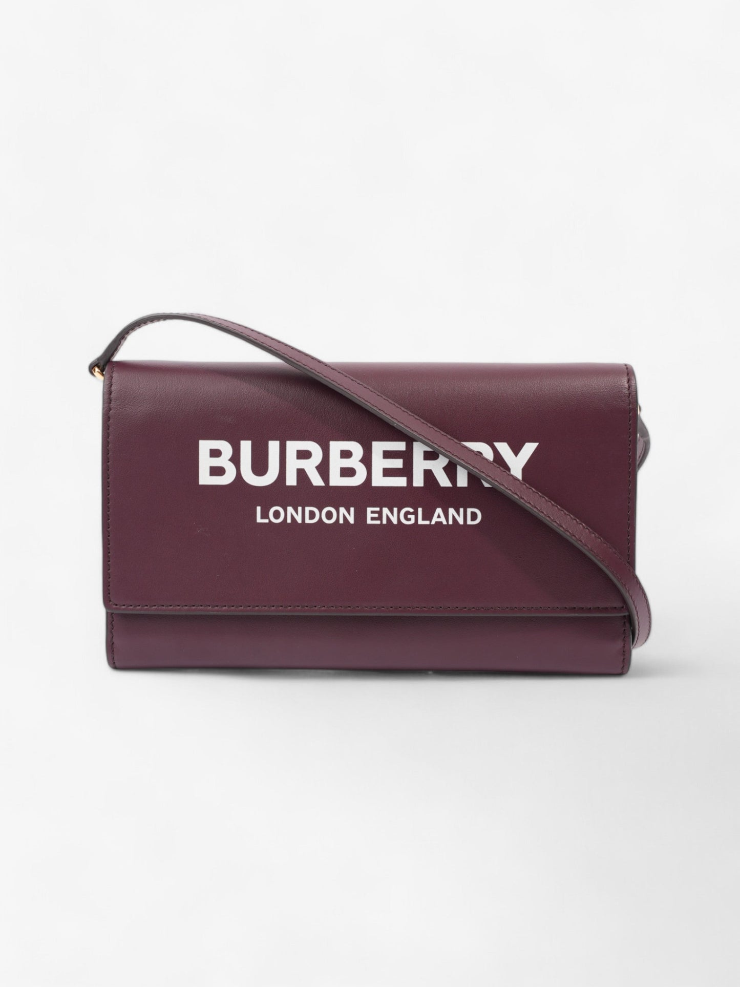 Burberry Logo Chain Wallet Burgundy / White Leather