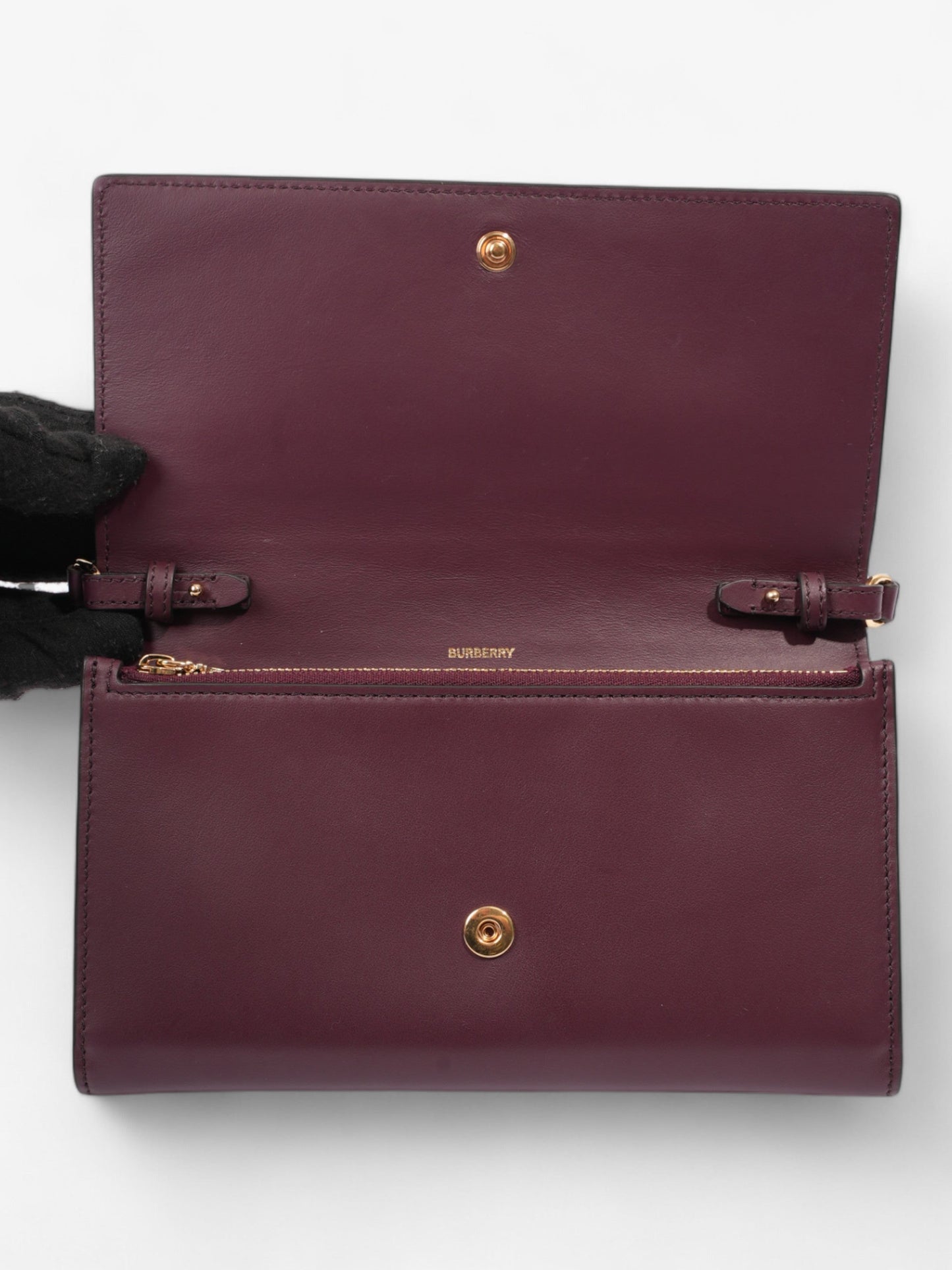 Burberry Logo Chain Wallet Burgundy / White Leather