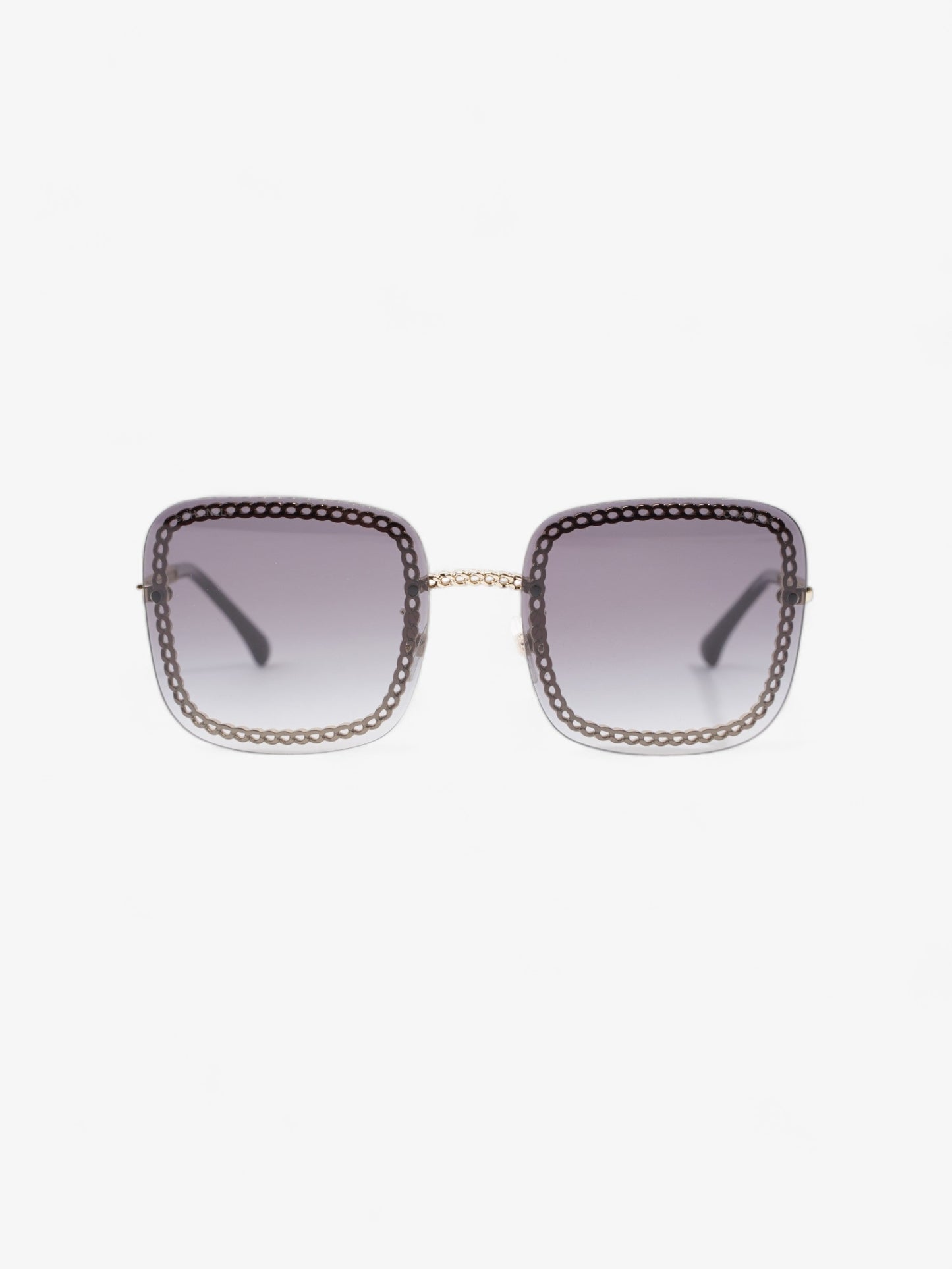Chanel Chain Detailed Sunglasses with Double Chain Black / Gold Acetate 140mm