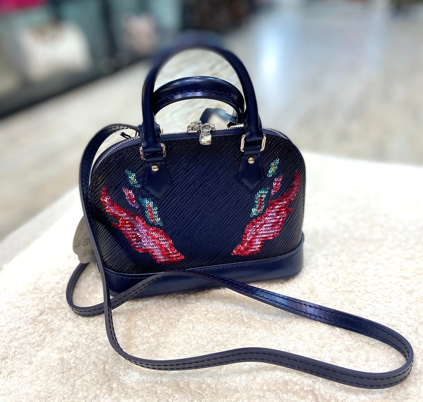 LOUIS VUITTON EPI LEATHER SEQUINS FLAME NANO ALMA BAG