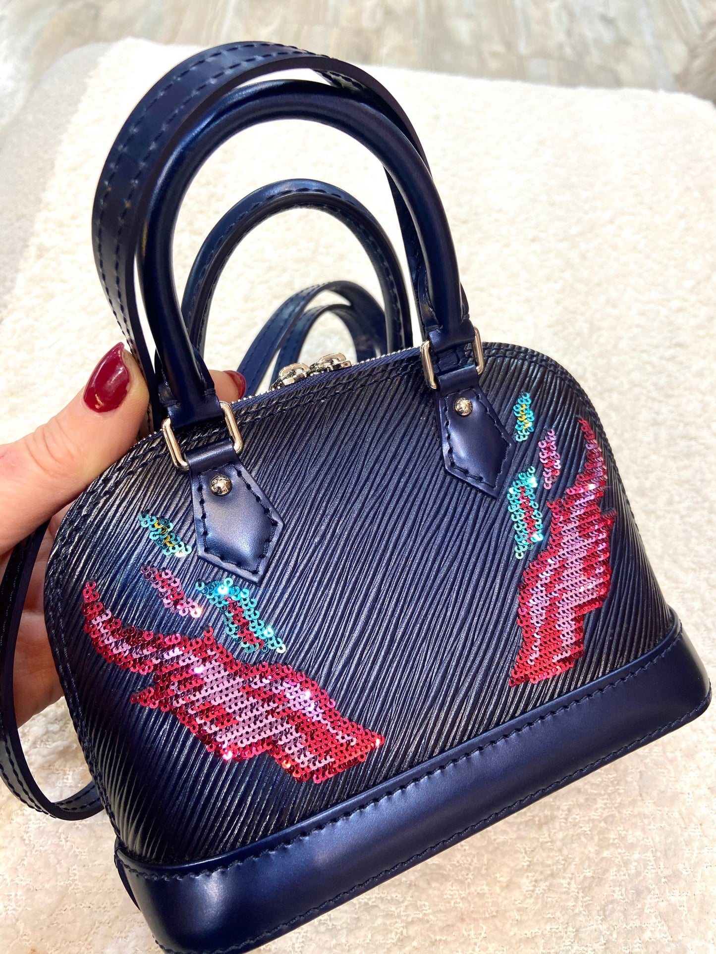 LOUIS VUITTON EPI LEATHER SEQUINS FLAME NANO ALMA BAG