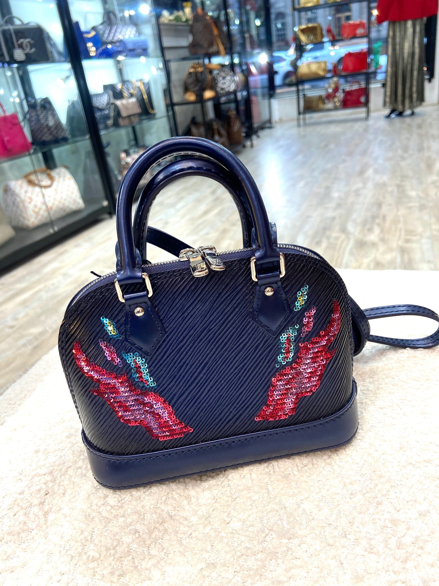 LOUIS VUITTON EPI LEATHER SEQUINS FLAME NANO ALMA BAG