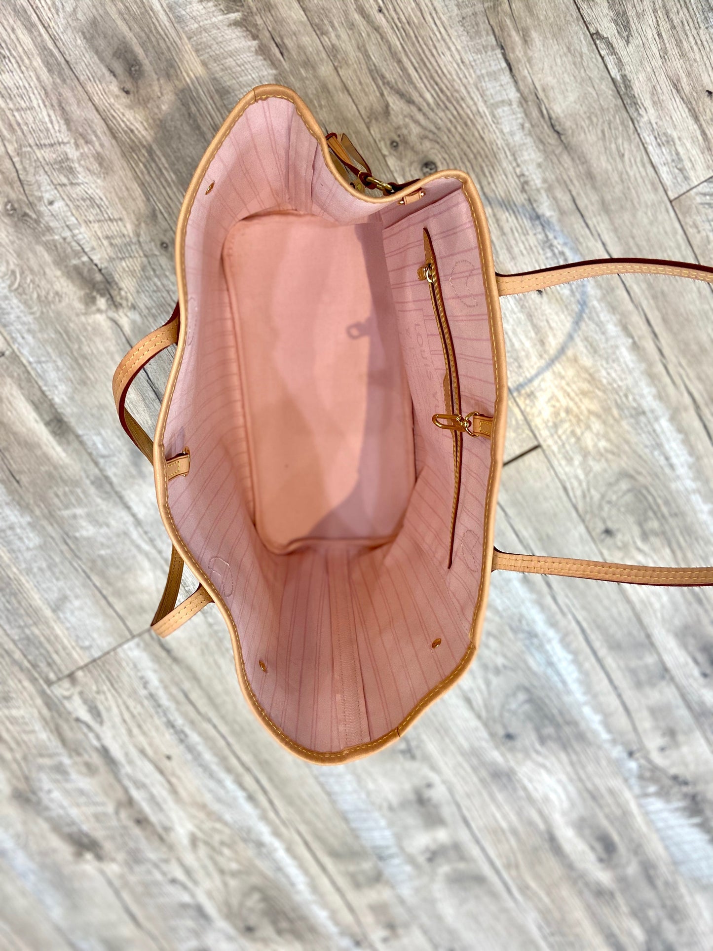 LOUIS VUITTON DAMIER AZUR NEVERFULL MM TOTE ROSE BALLERINE