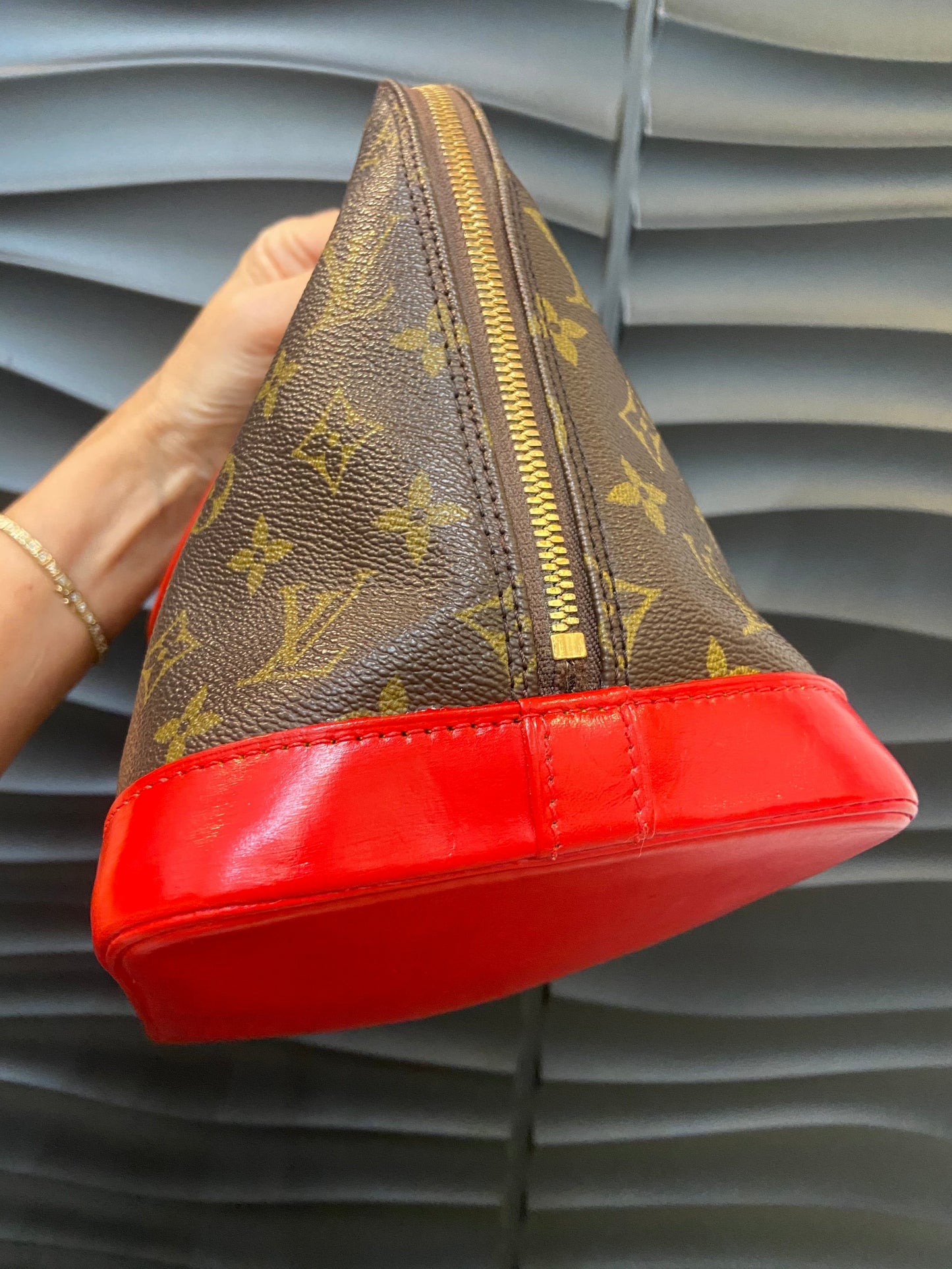 LOUIS VUITTON MONOGRAM ALMA PM HANDBAG CUSTOM RED