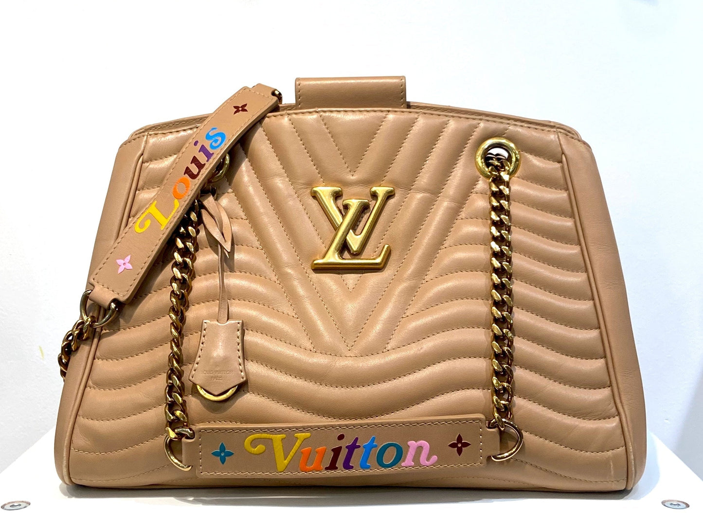 LOUIS VUITTON NEW WAVE CALFSKIN LEATHER CHAIN TOTE BAG
