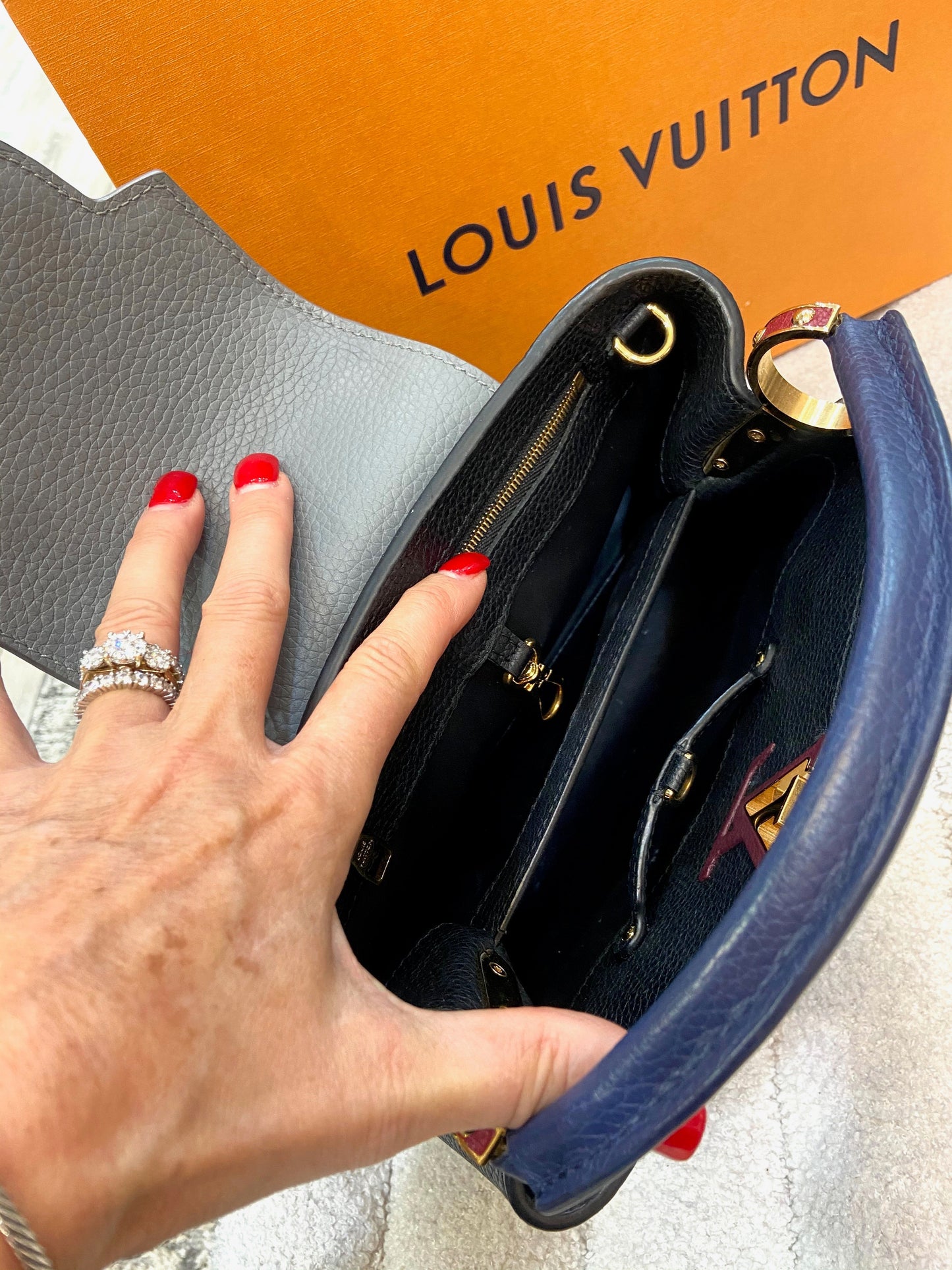 LOUIS VUITTON CAPUCINES TAURILLON  LEATHER PM TRI-COLOR HANDBAG