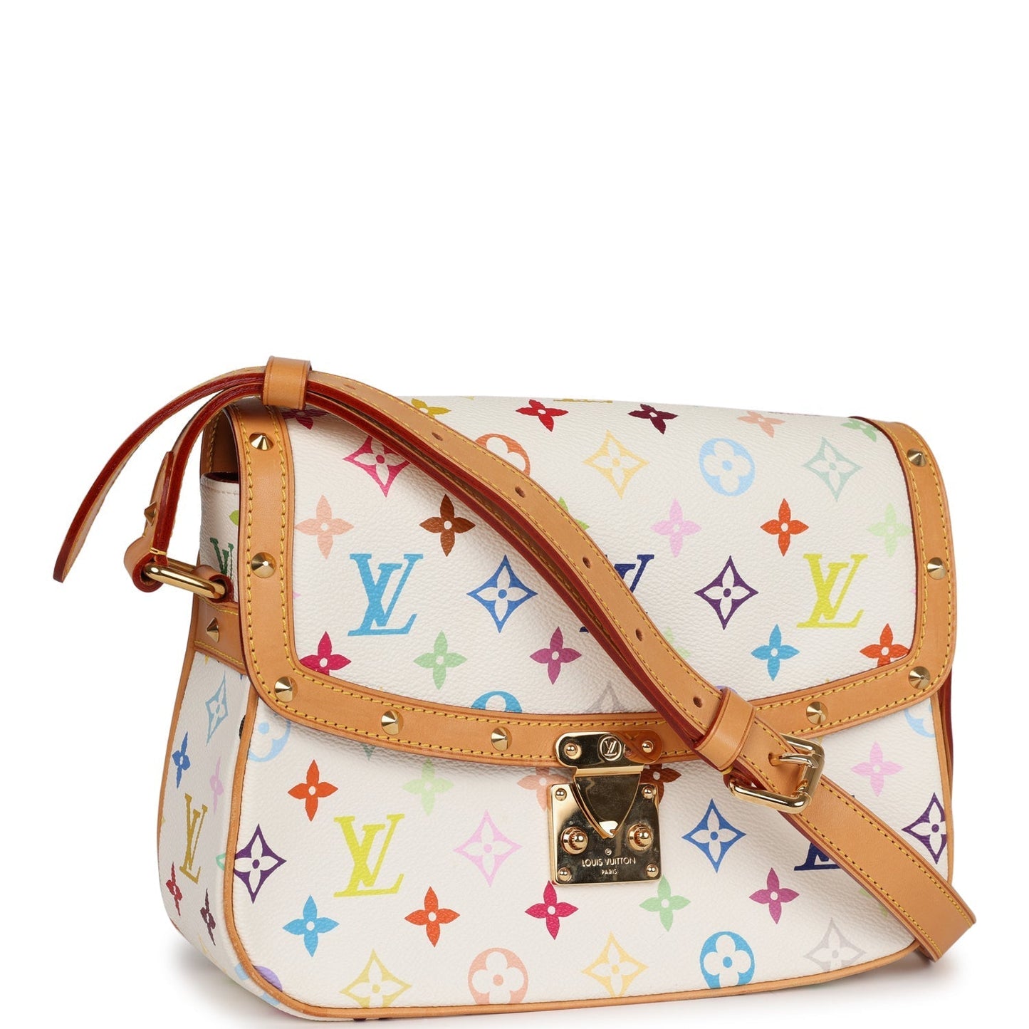 Louis Vuitton Vintage Sologne White Multicolor Canvas Gold Hardware