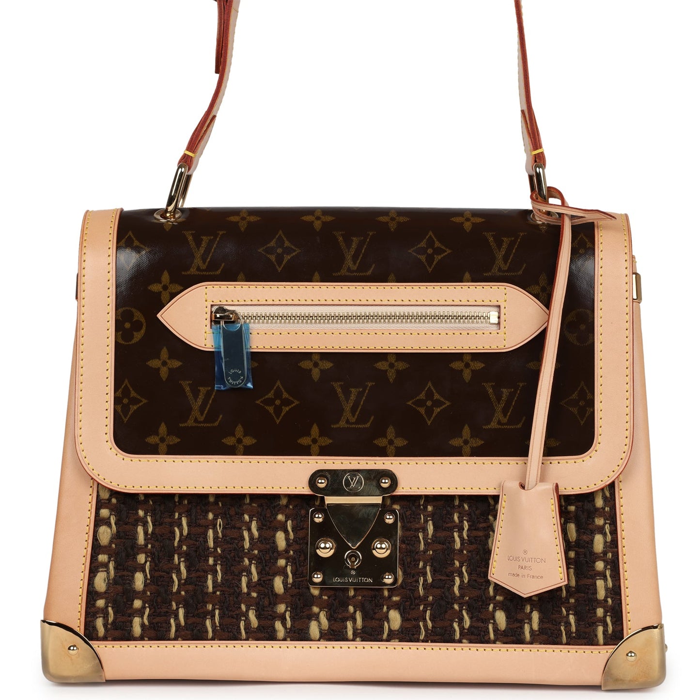 Louis Vuitton Vintage Tweedy Zip GM Brown Monogram Vinyl and Tweed Gold Hardware