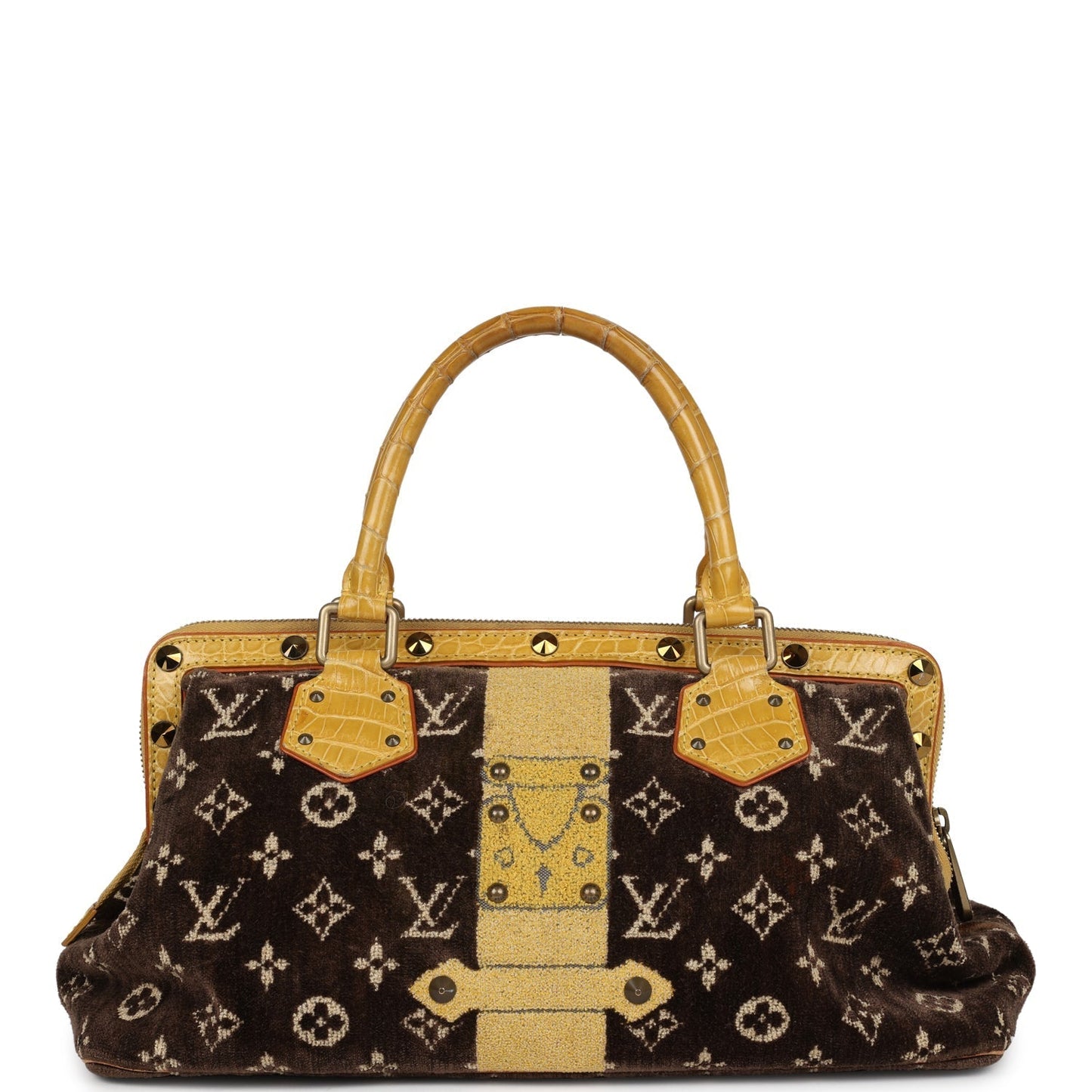 Louis Vuitton Vintage Trompe L'Oeil L'Ingenieux Handbag Yellow/Brown Alligator/Monogram Velvet Gold Hardware