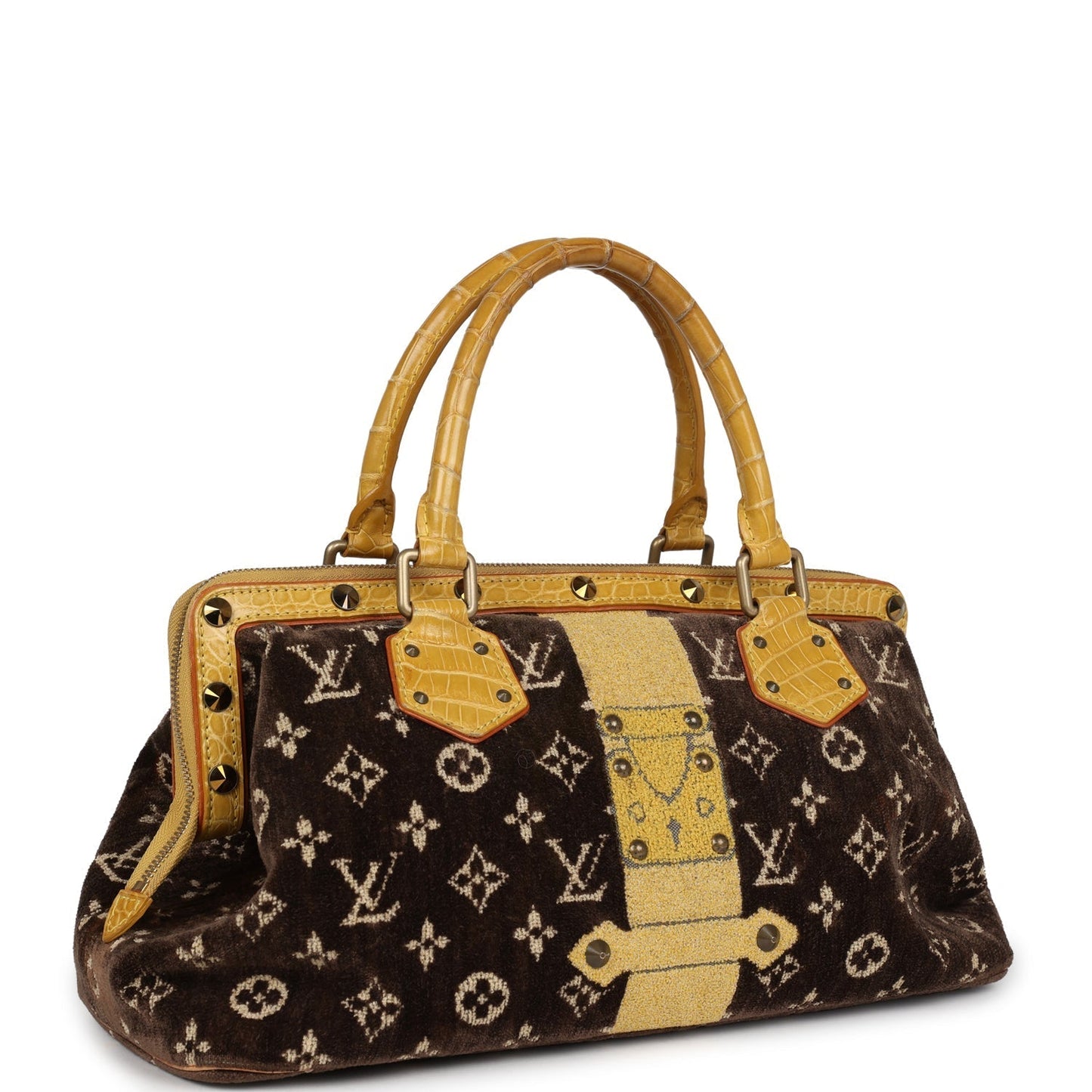 Louis Vuitton Vintage Trompe L'Oeil L'Ingenieux Handbag Yellow/Brown Alligator/Monogram Velvet Gold Hardware