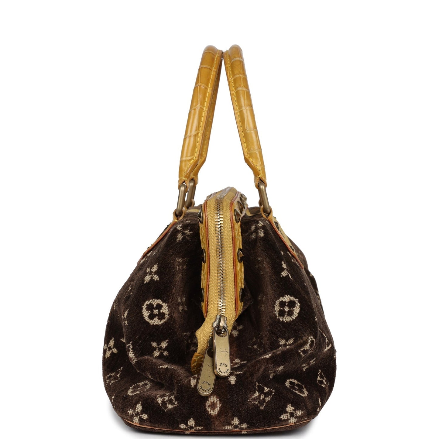 Louis Vuitton Vintage Trompe L'Oeil L'Ingenieux Handbag Yellow/Brown Alligator/Monogram Velvet Gold Hardware