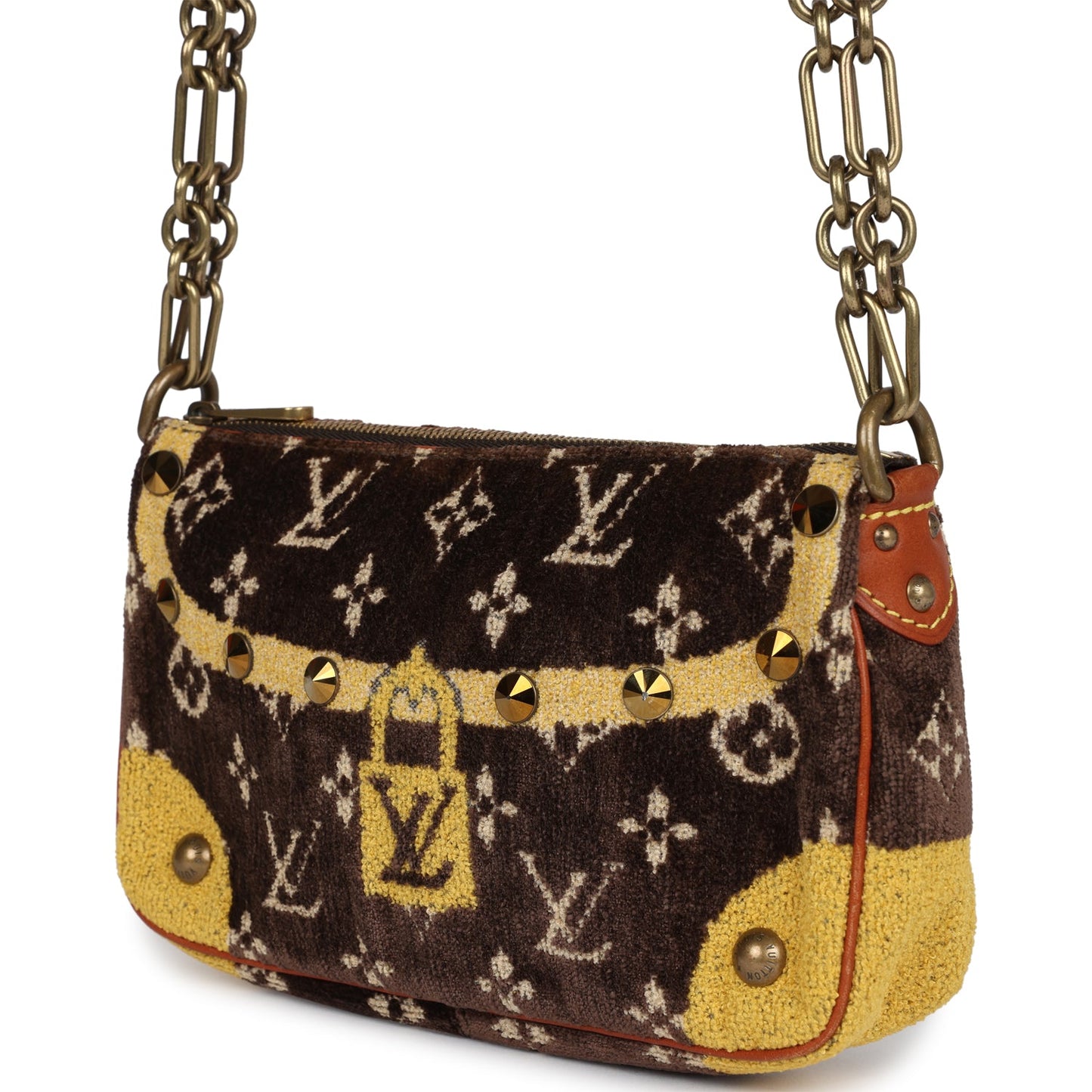 Louis Vuitton Vintage Trompe L'Oeil Pochette Brown and Yellow Velvet Brass Hardware
