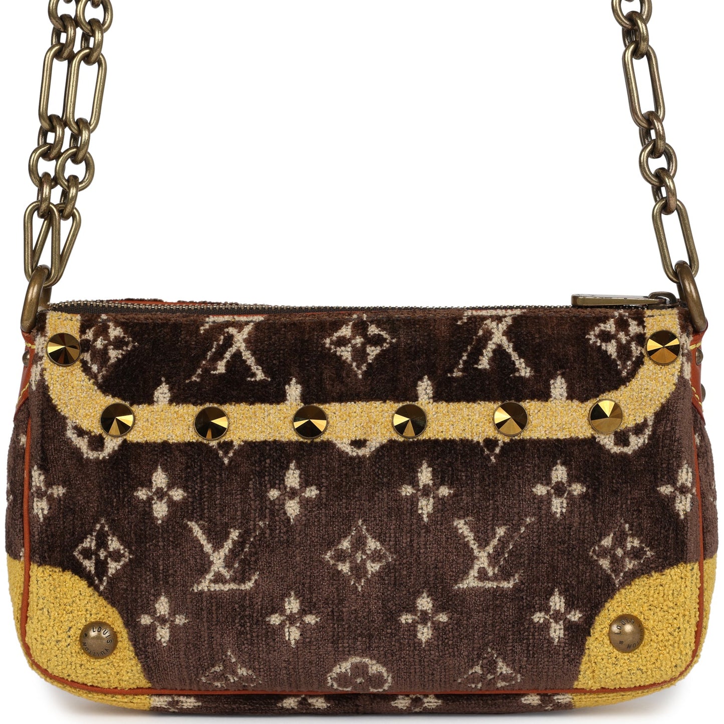 Louis Vuitton Vintage Trompe L'Oeil Pochette Brown and Yellow Velvet Brass Hardware