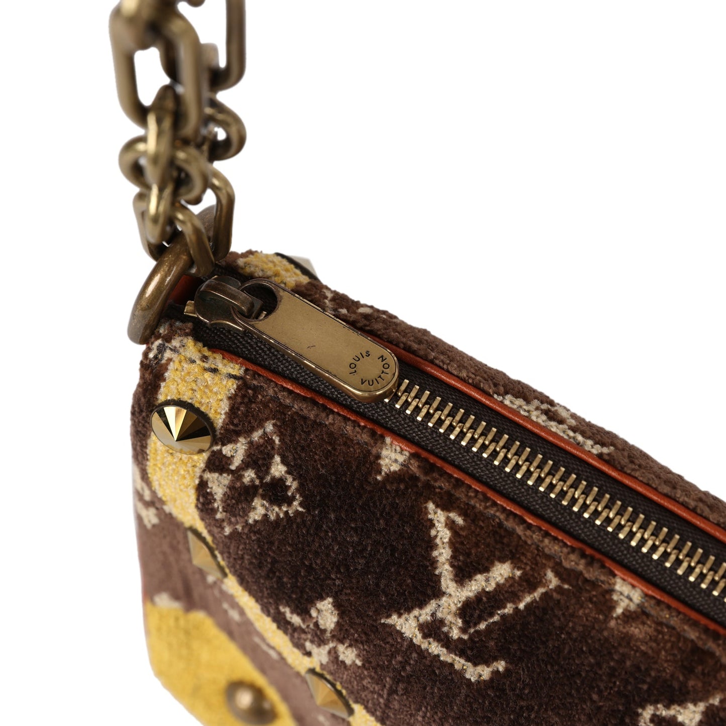 Louis Vuitton Vintage Trompe L'Oeil Pochette Brown and Yellow Velvet Brass Hardware